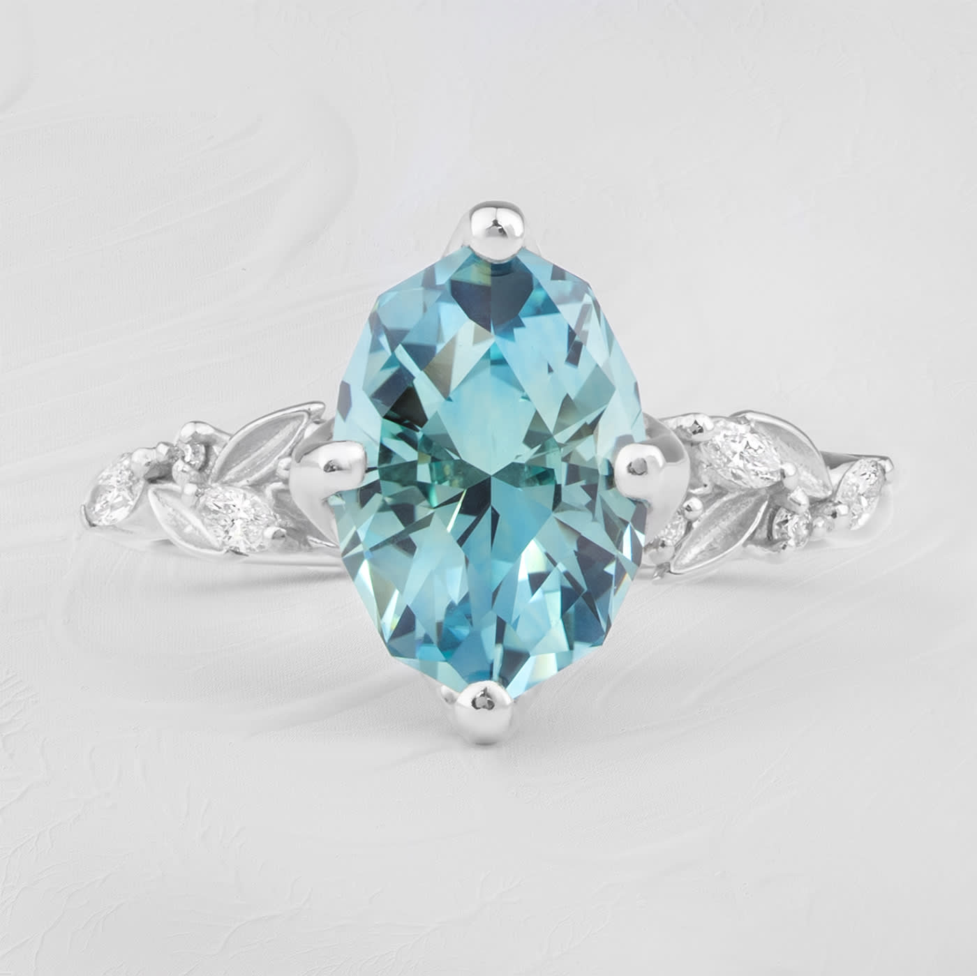 "Wildflower Whisper" Marquise Lab Grown Mint Sapphire and Diamond Ring  product image