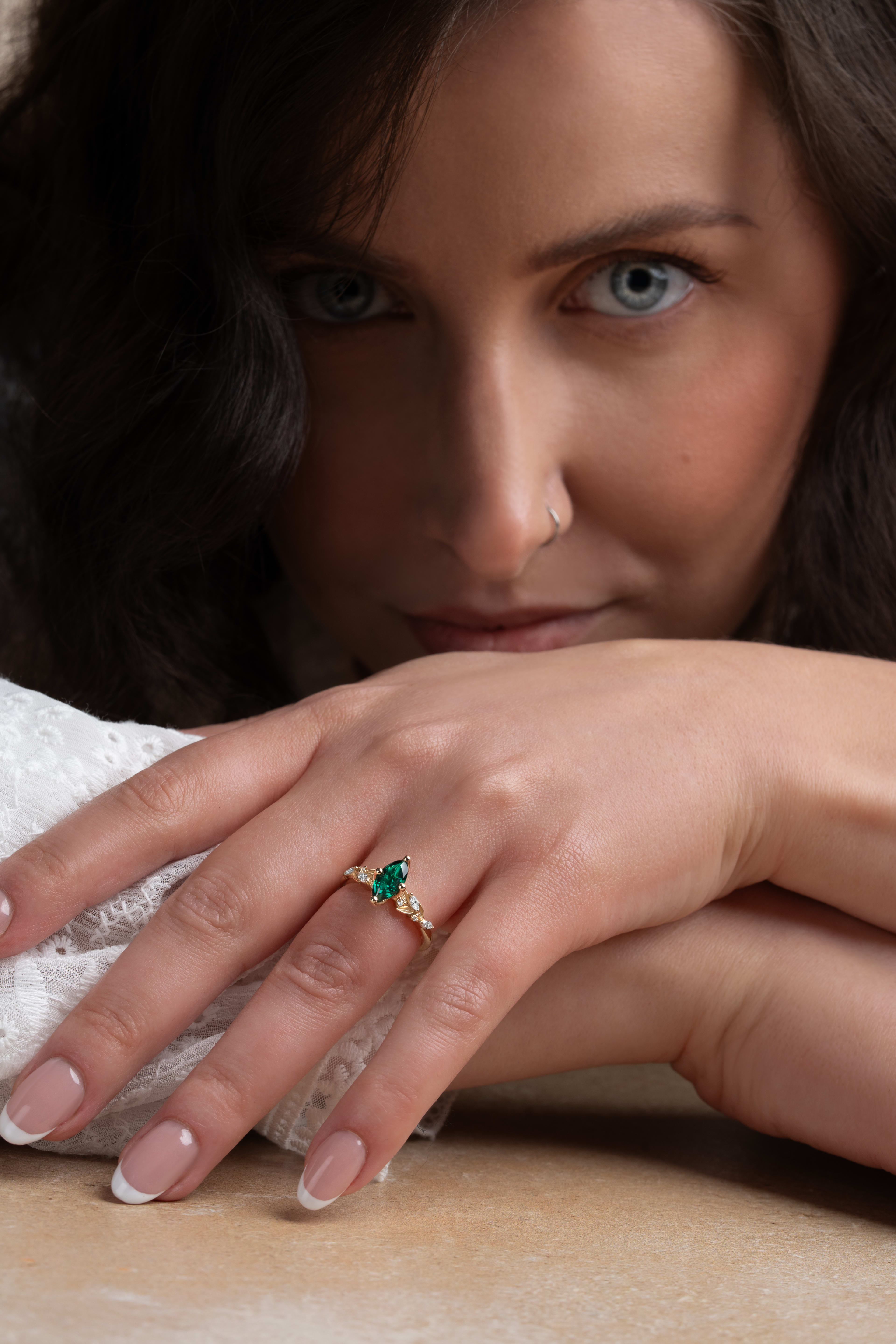 "Wildflower Whisper" Marquise Emerald and Diamond Ring  — 2