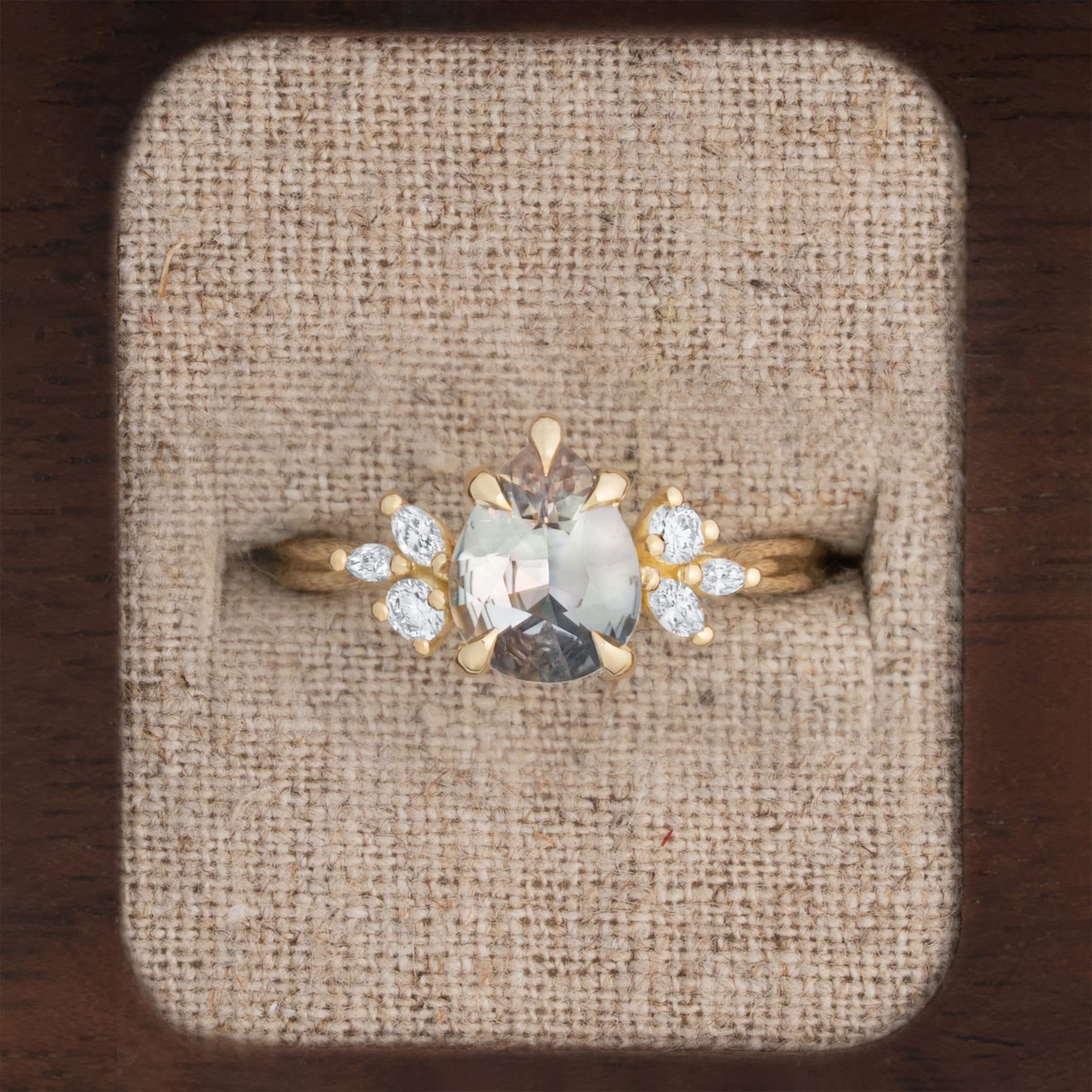 'Dawnflower' Uniquely coloured sapphire and diamond ring