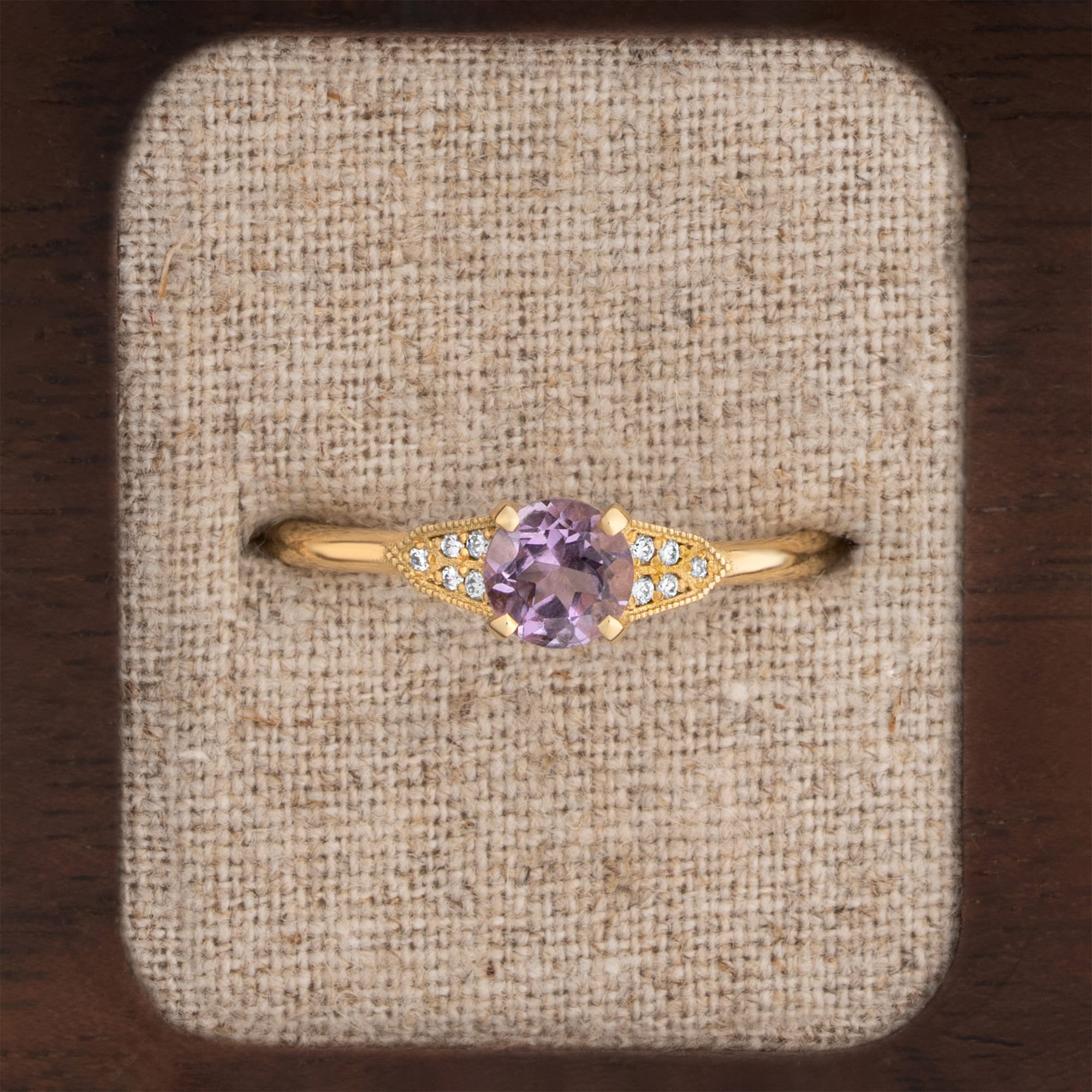 Lavender amethyst and diamond engagement ring 