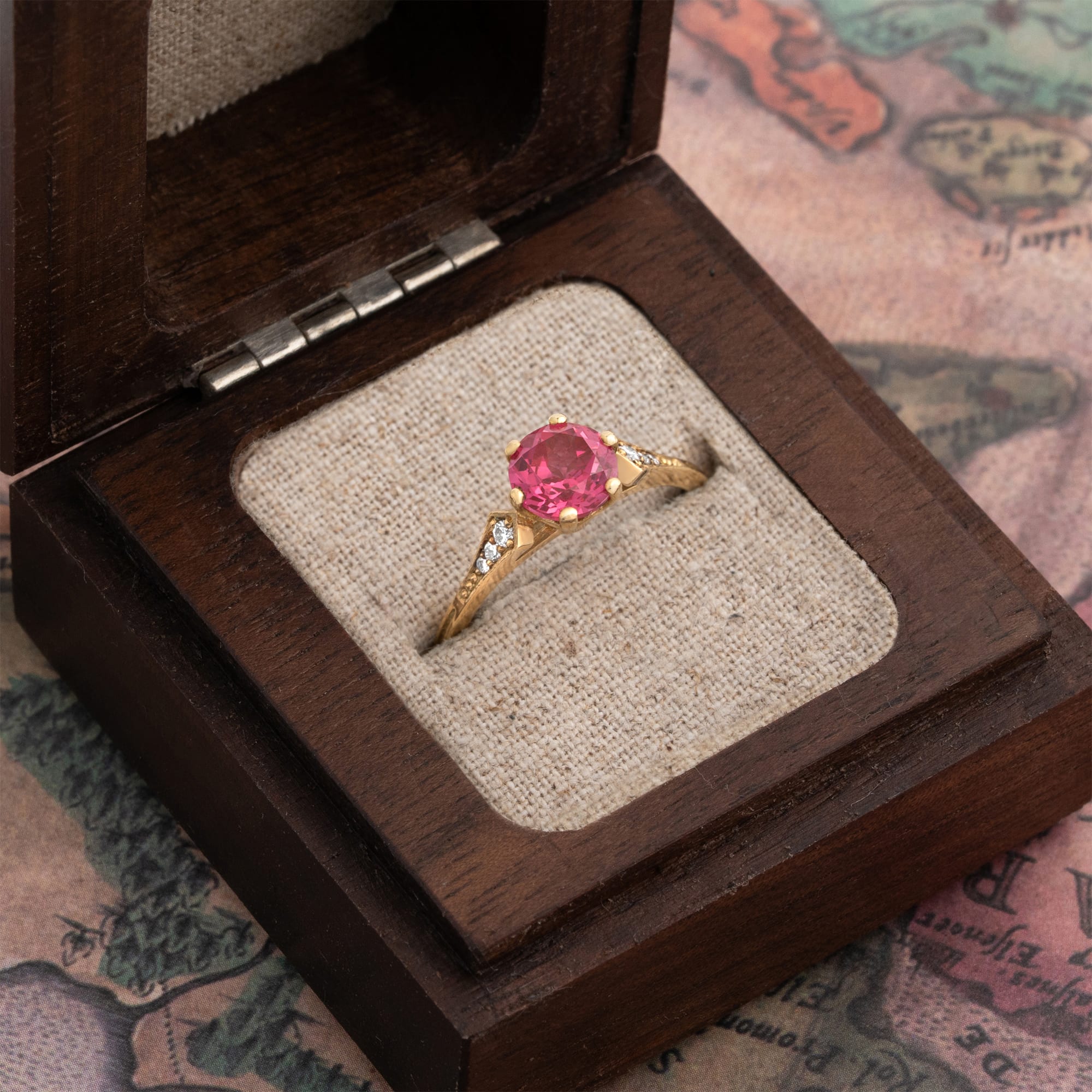 Padparadscha sapphire and diamond engagement ring — 3