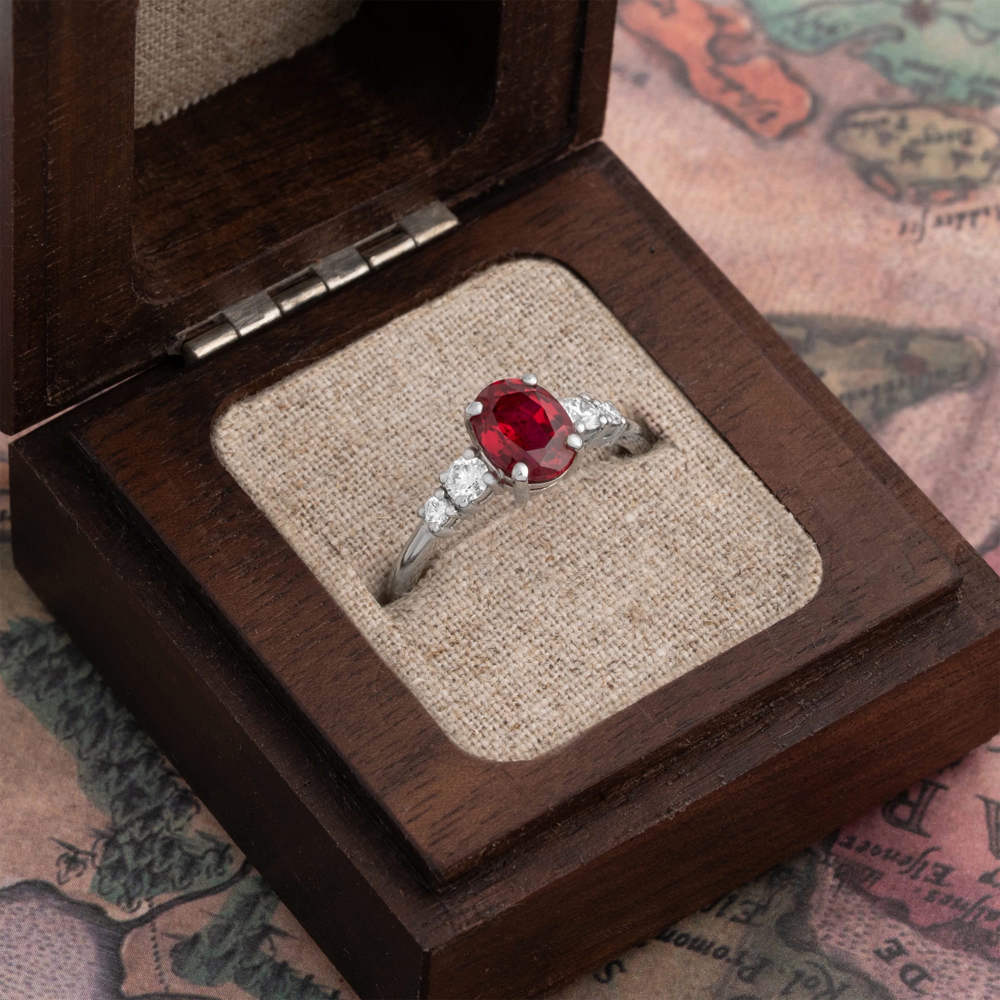 Ruby and diamond 5 stone engagement ring — 3