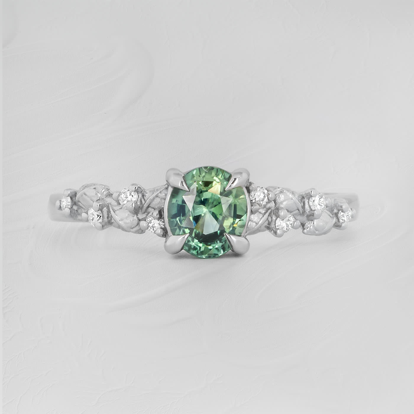Green sapphire and diamond nature inspired ring product image