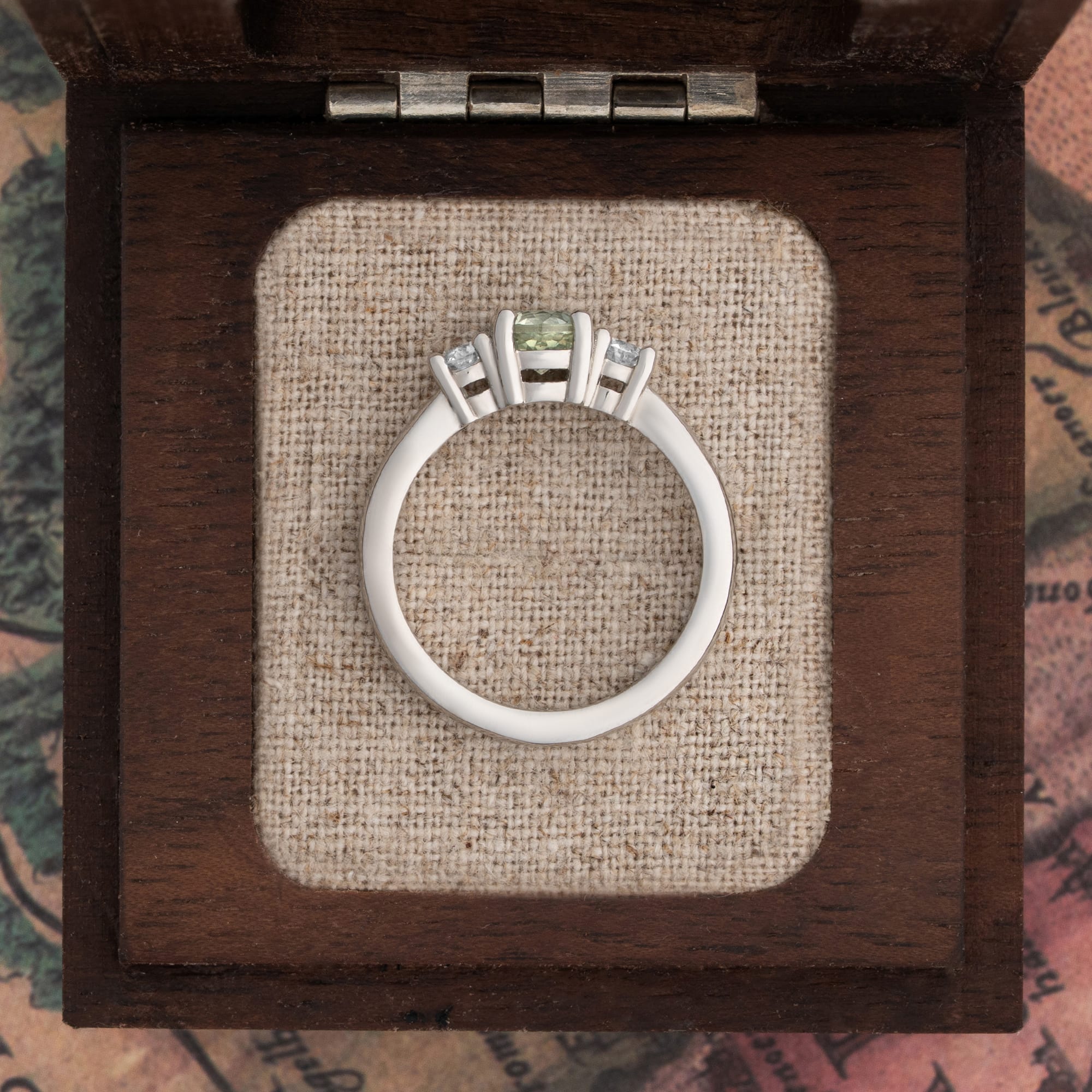 Lab grown seafoam green sapphire and diamond ring — 3