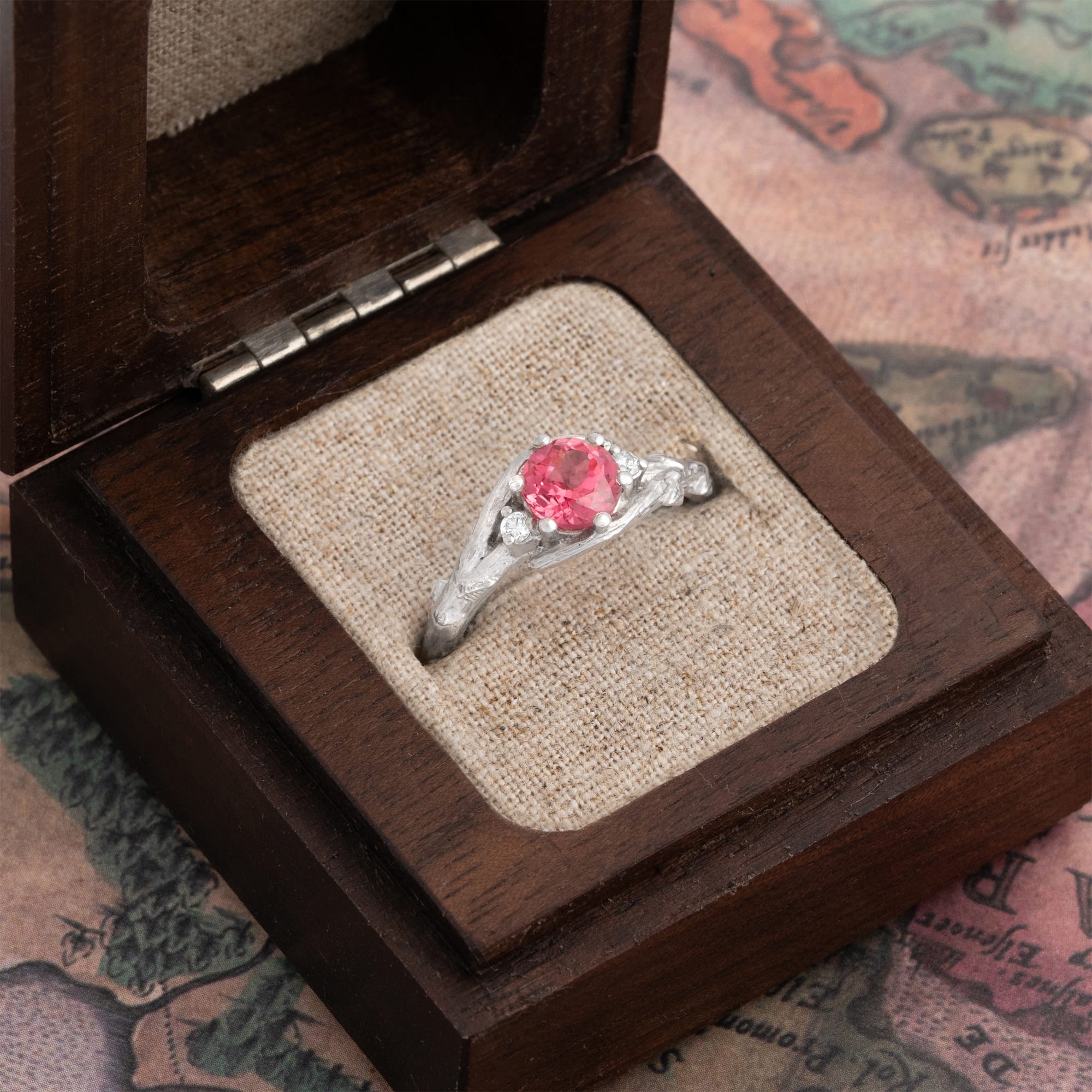 Padparadscha sapphire and diamond nature ring  — 3