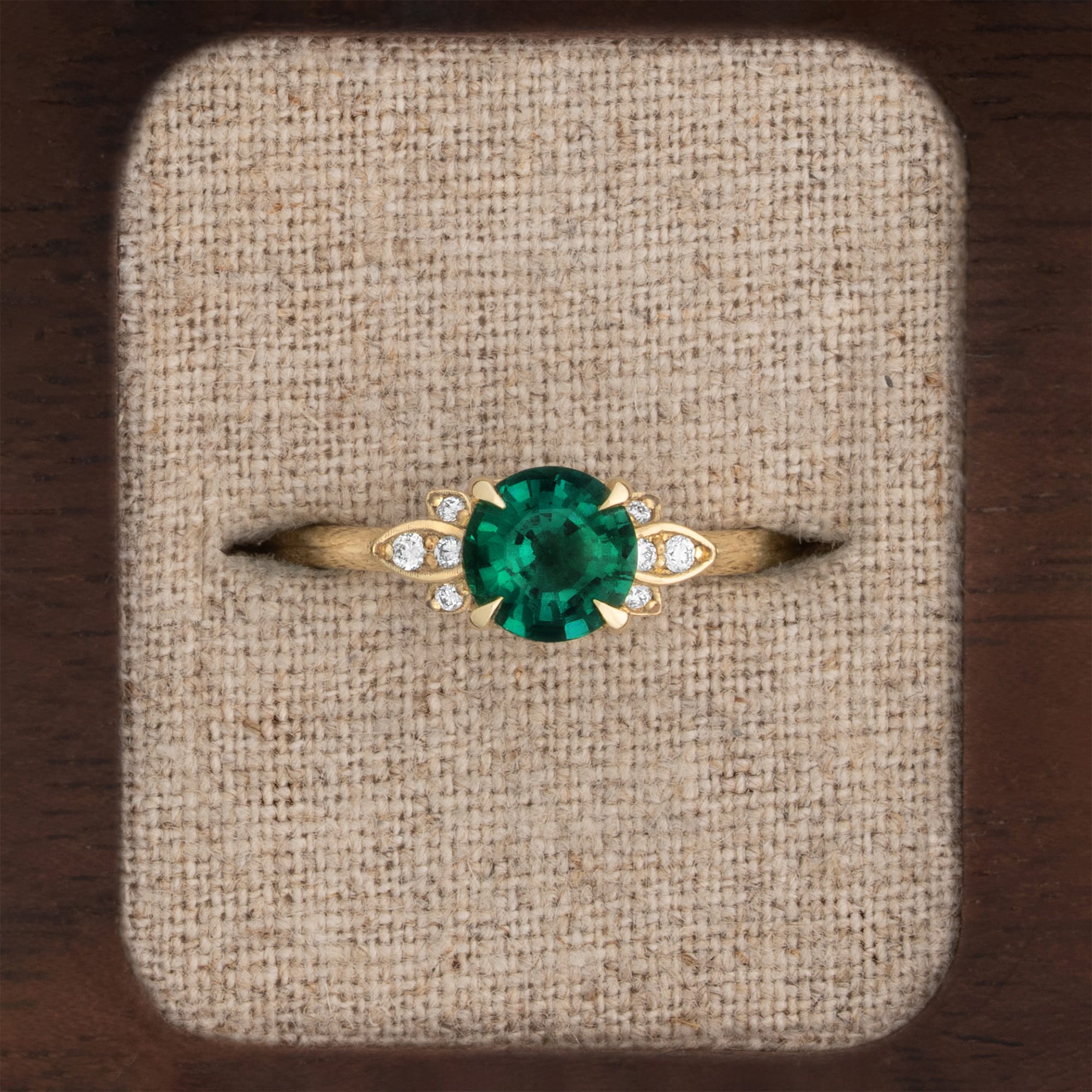 Emerald and diamond floral engagement ring — 1