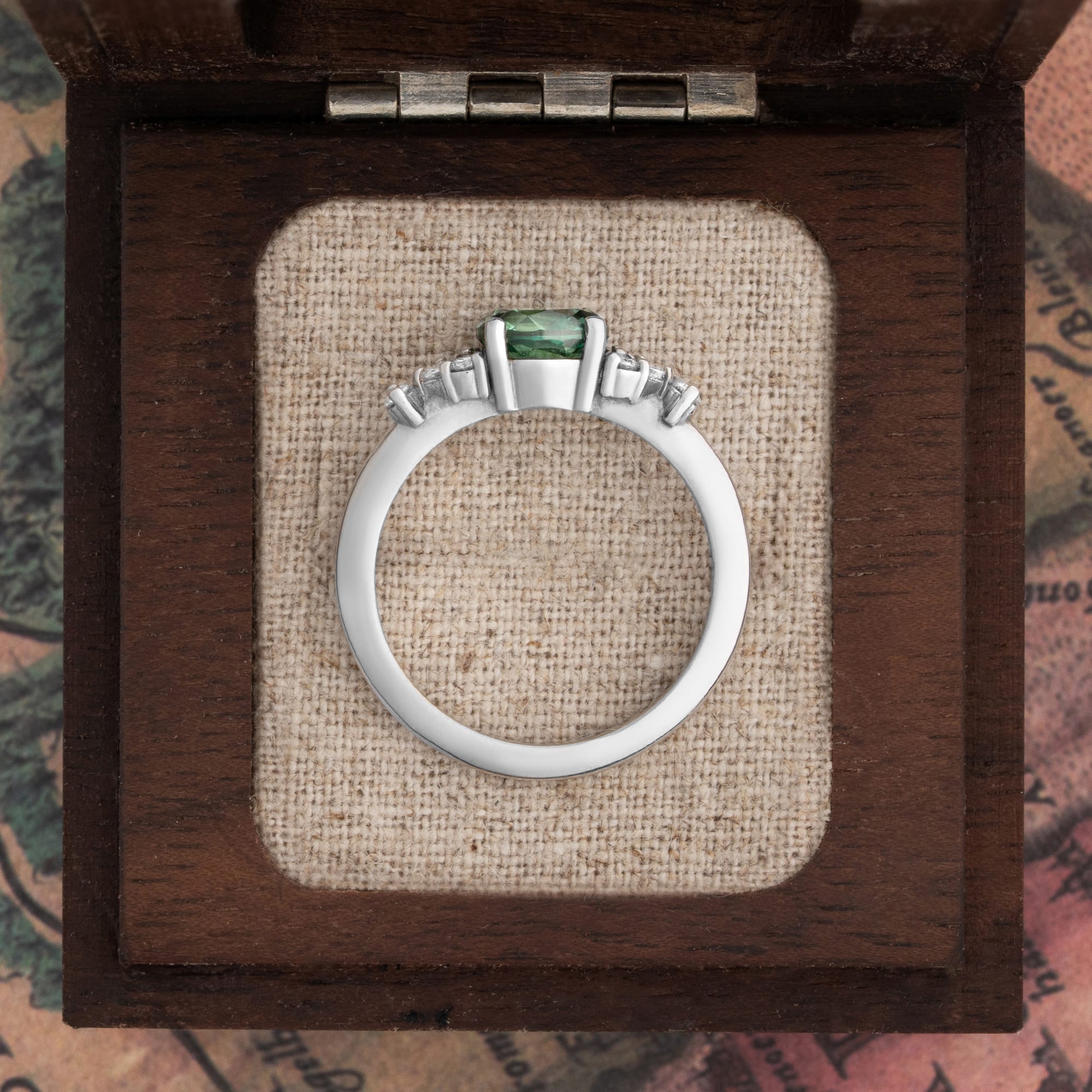Green sapphire and diamond engagement ring — 4