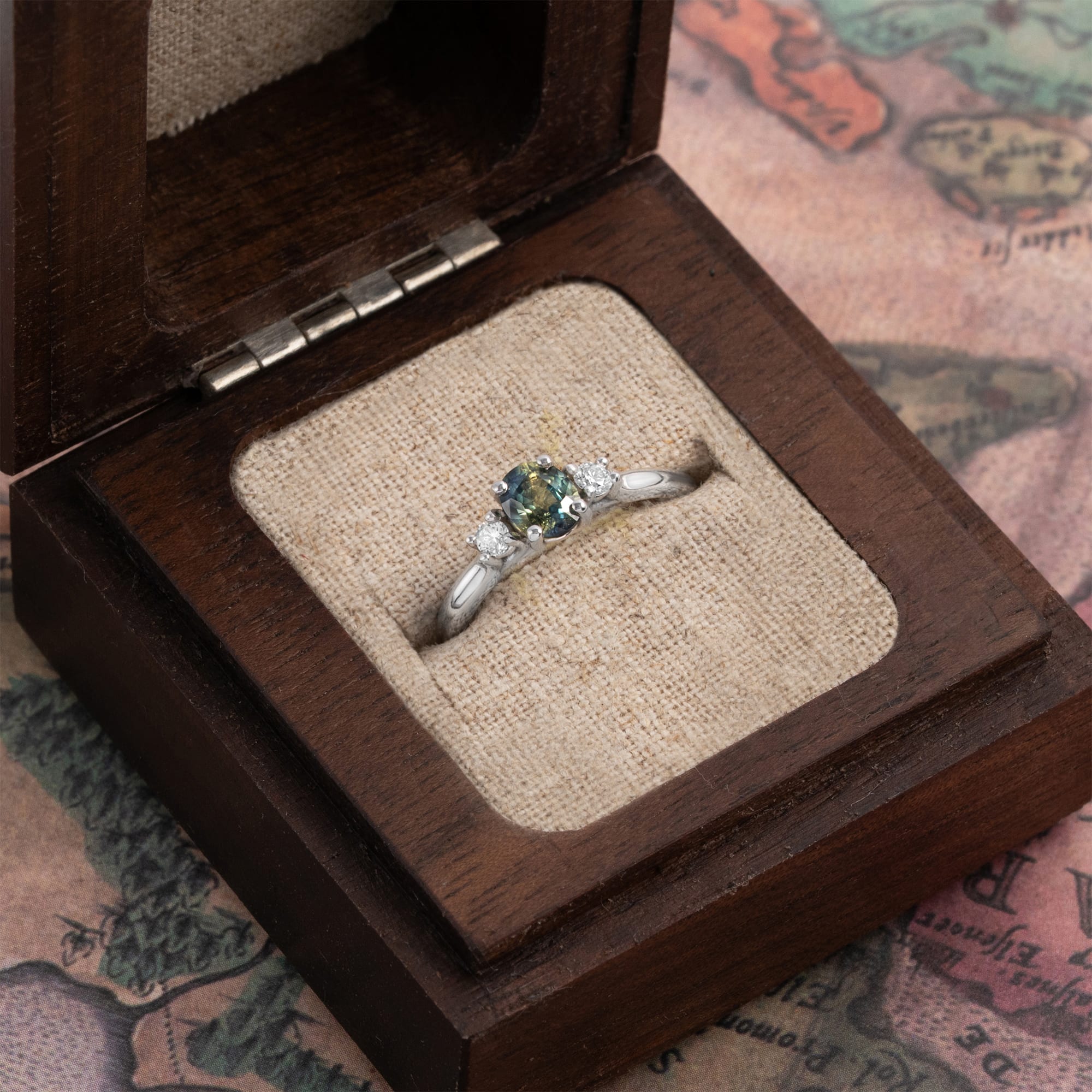 Parti sapphire and diamond ring