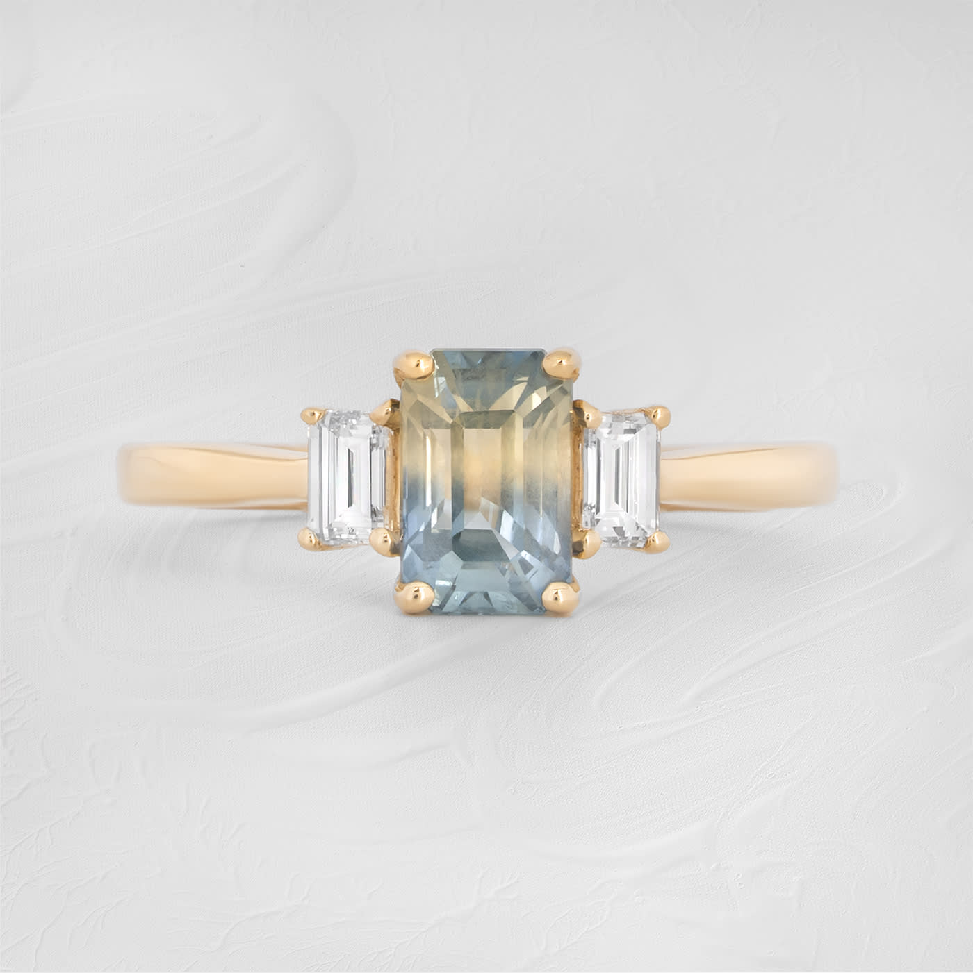 Bi Colour sapphire and diamond trilogy ring  product image