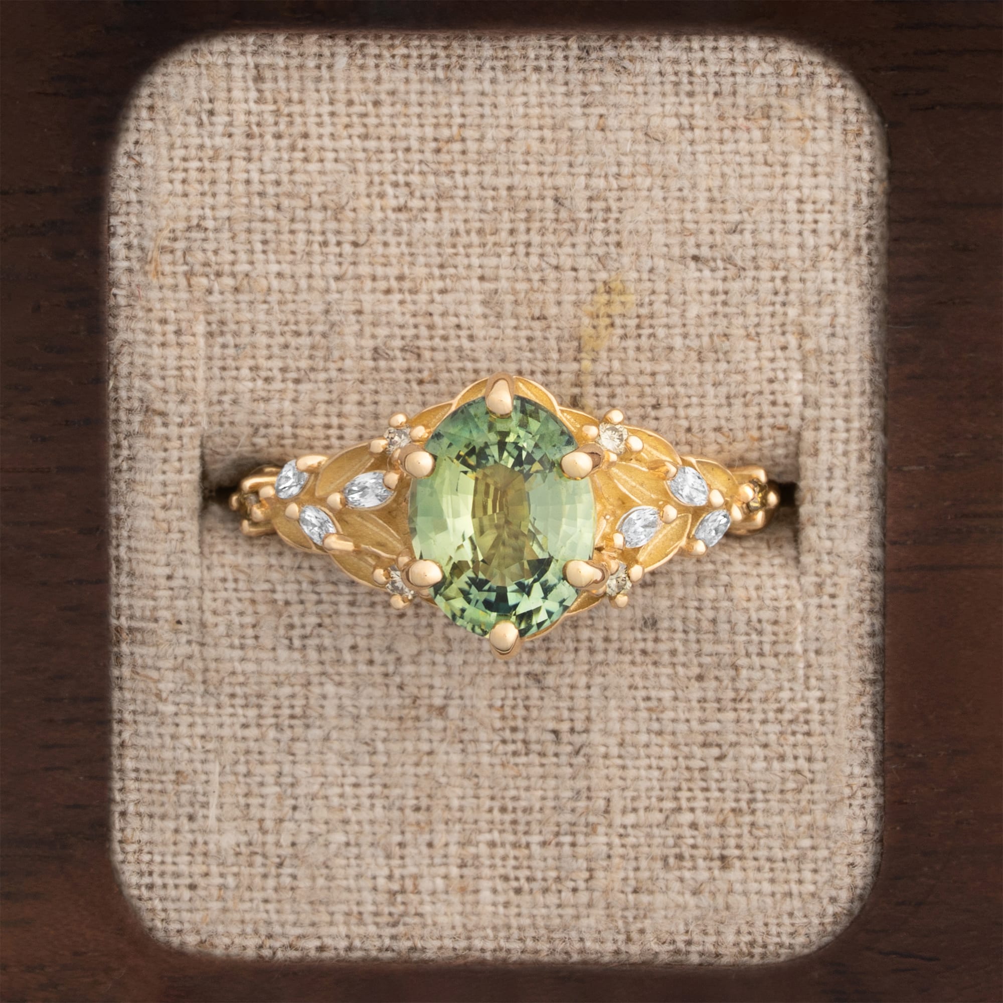 'Aurelyn' oval green sapphire and diamond ring