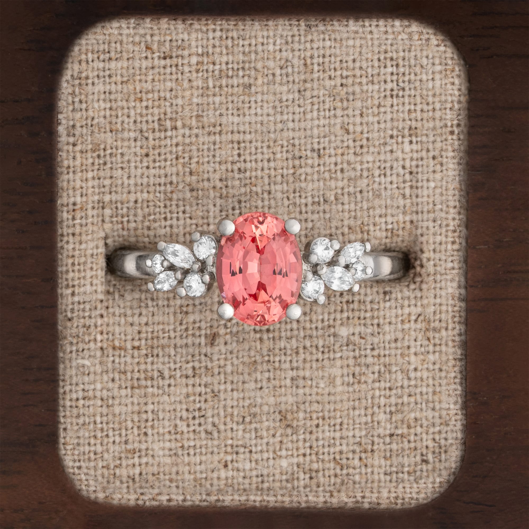 Lab grown padparadscha sapphire and diamond floral ring — 1