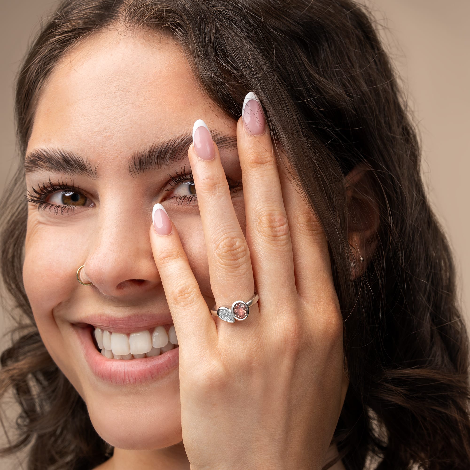 Toi Et Moi Peach Sapphire and Diamond ring - alternate view