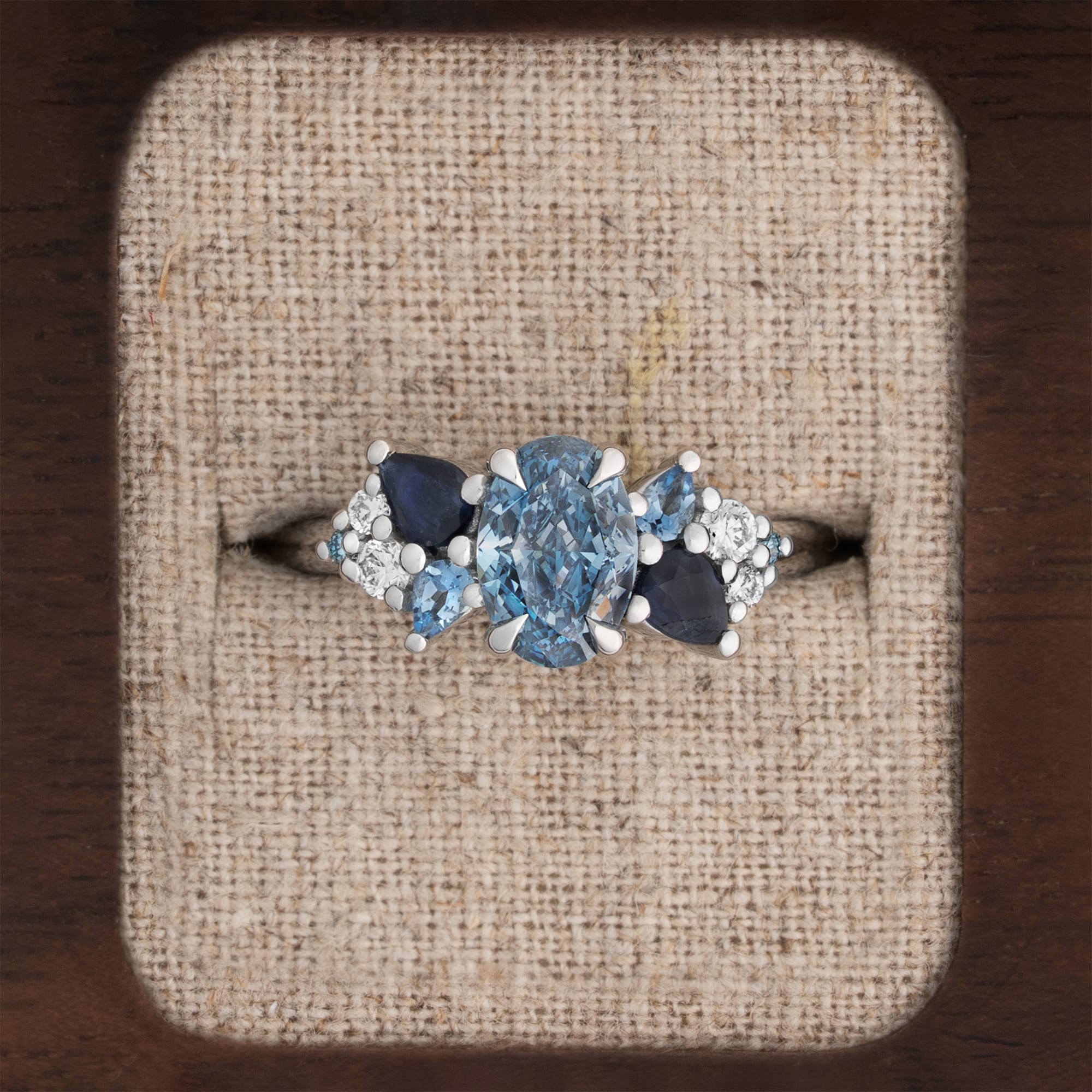 'Wildflower' Blue diamond, sapphire and aquamarine ring