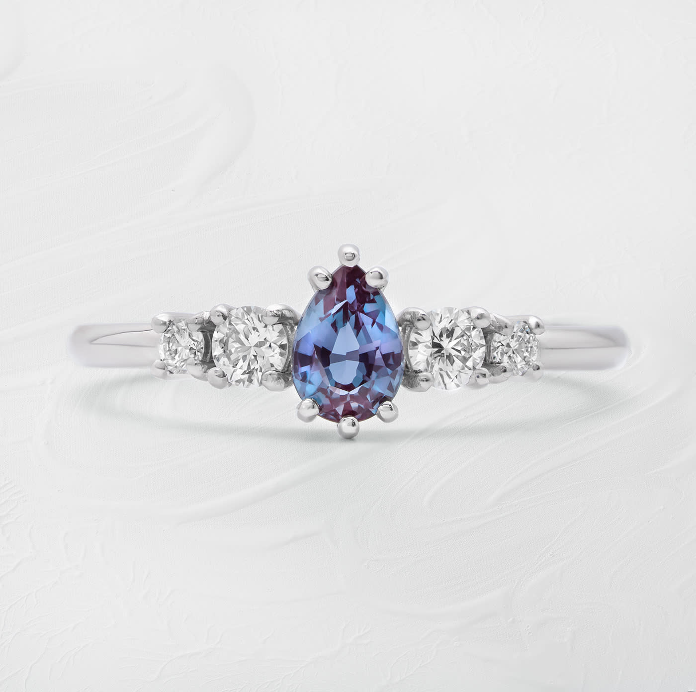 Alexandrite and diamond 5 stone engagement ring in platinum product image