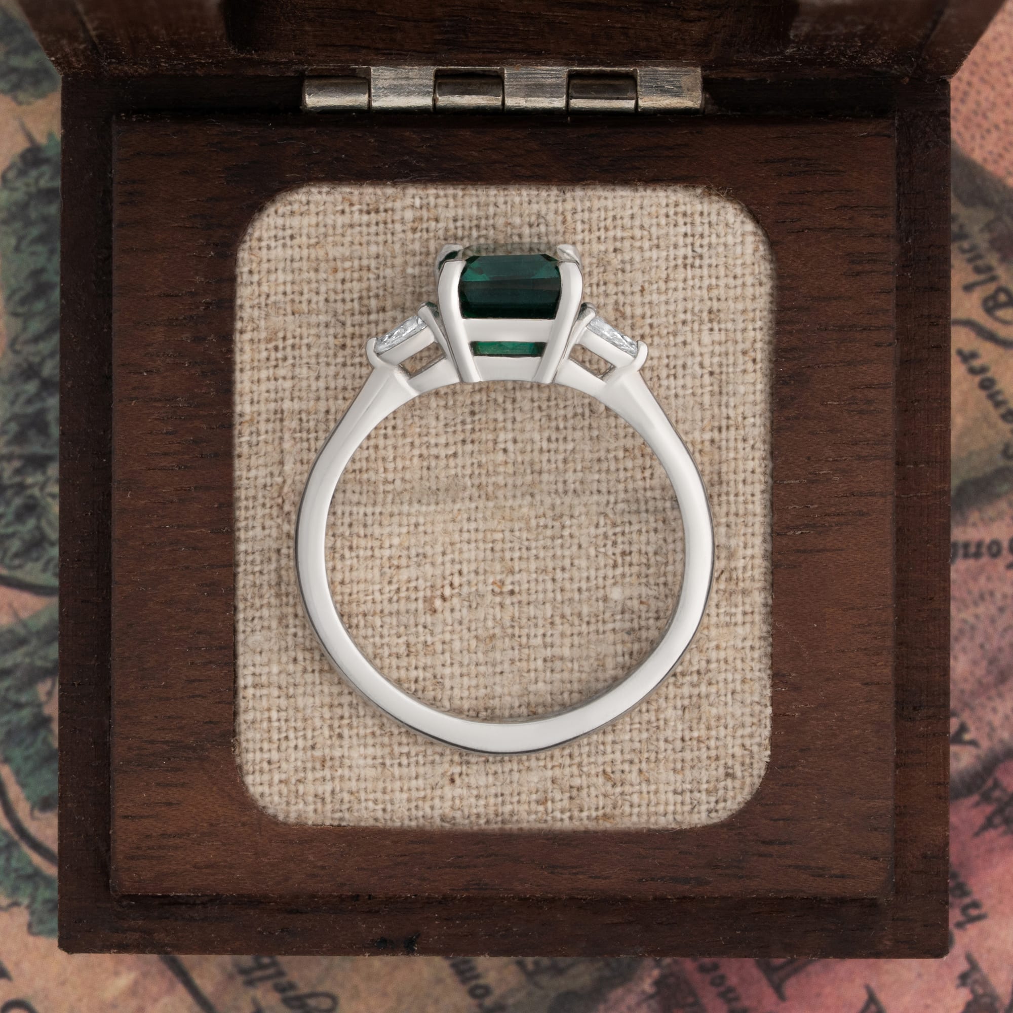 Emerald and lab diamond trilogy ring — 3