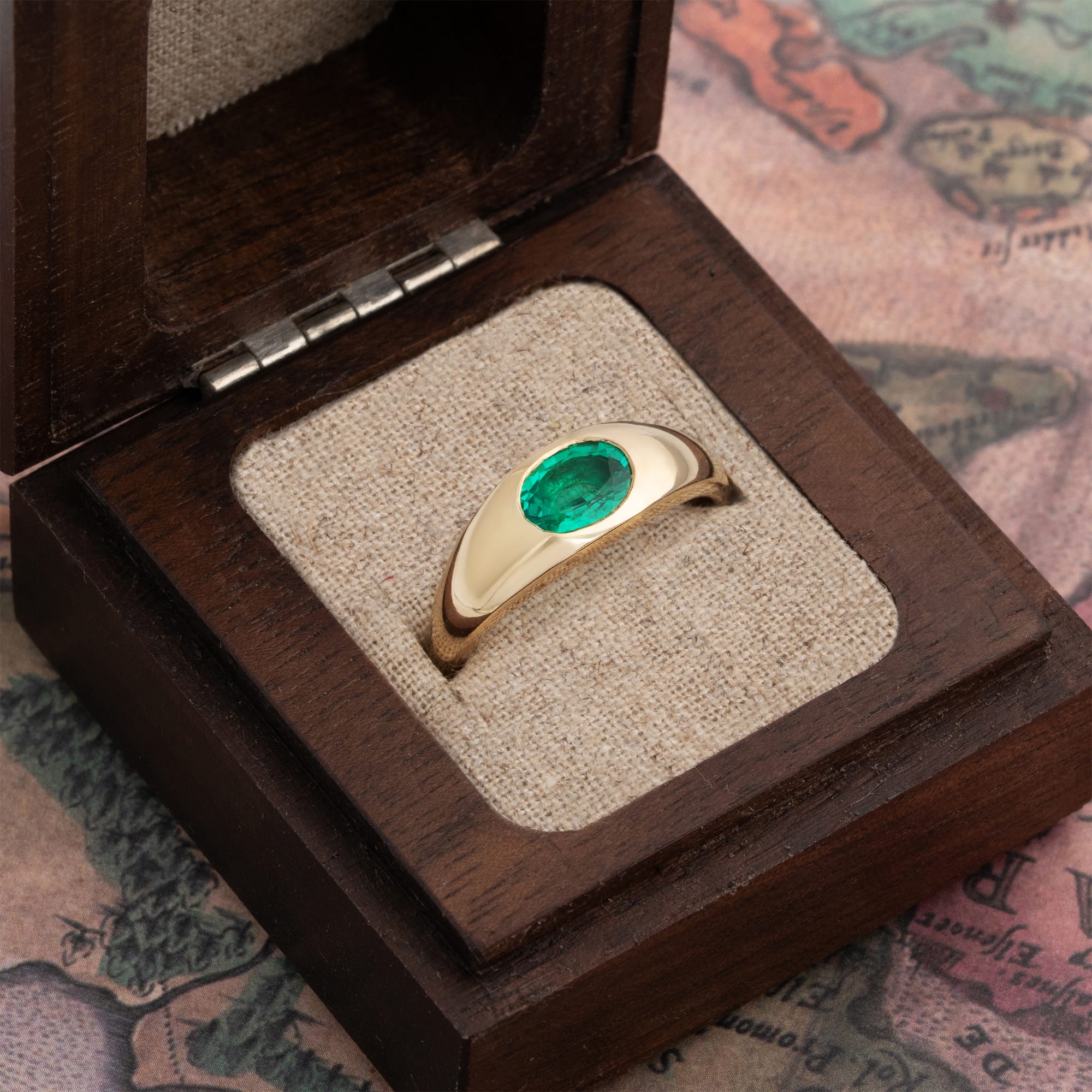 Lab emerald bezel set ring  — 3