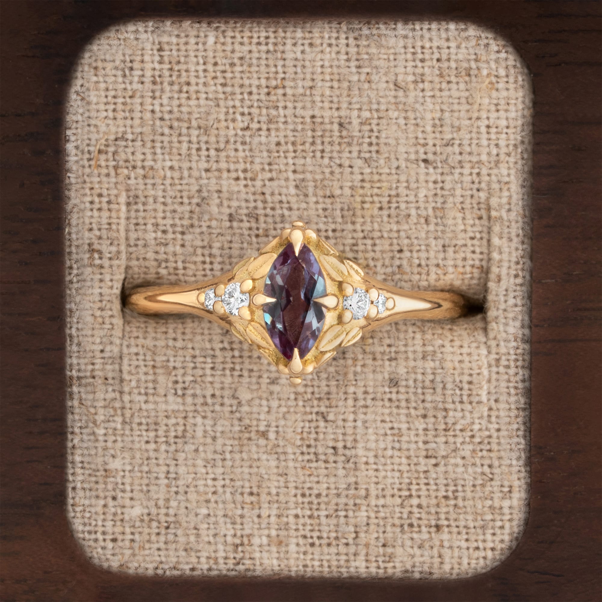 'Forest Vow' lab grown alexandrite and diamond ring