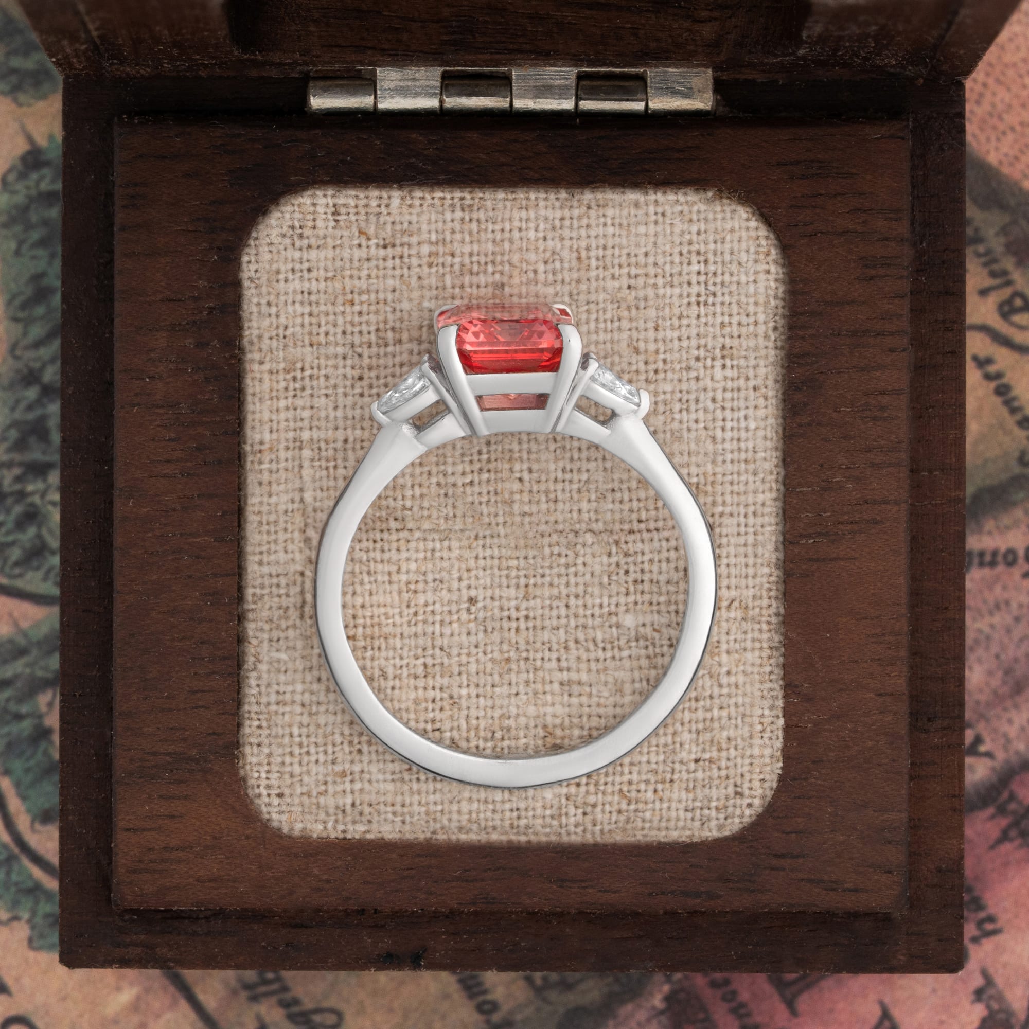 Radiant padparadscha sapphire and diamond trilogy ring — 4