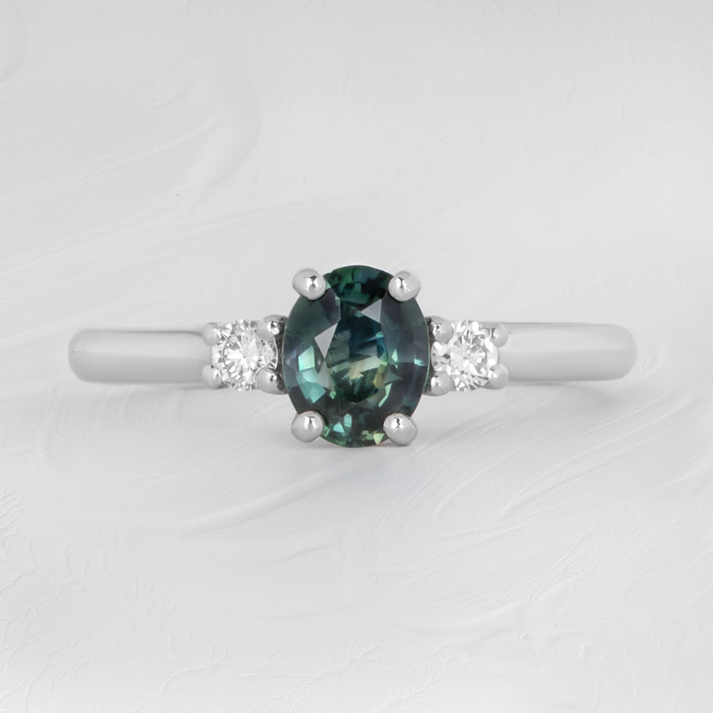 Teal sapphire and diamond ring product image