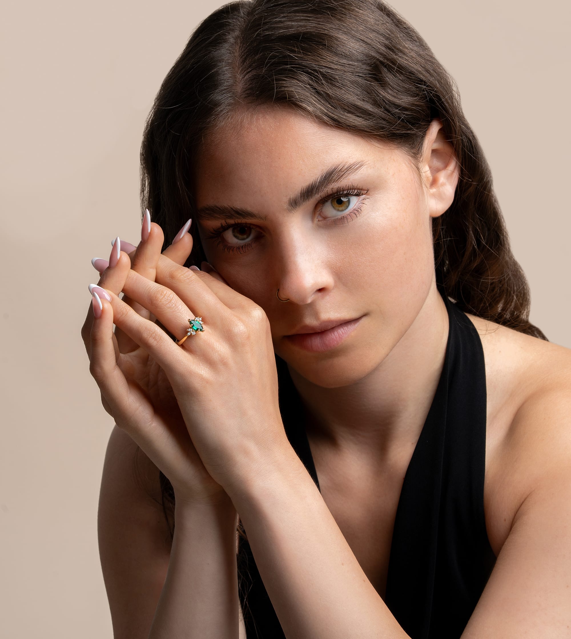 'Dawnflower' Lab grown emerald and diamond ring — 2