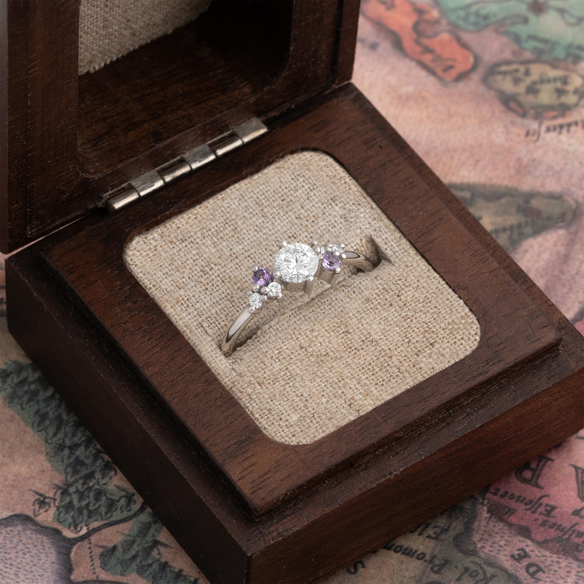Moissanite with lavender amethyst and diamond cluster ring  — 2
