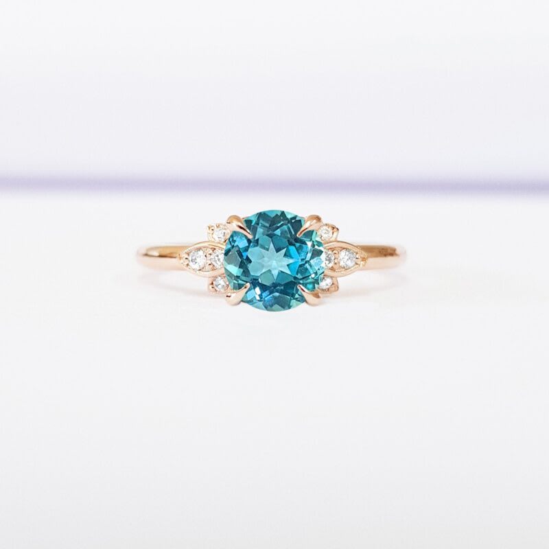 Mint sapphire and diamond floral engagement ring product image