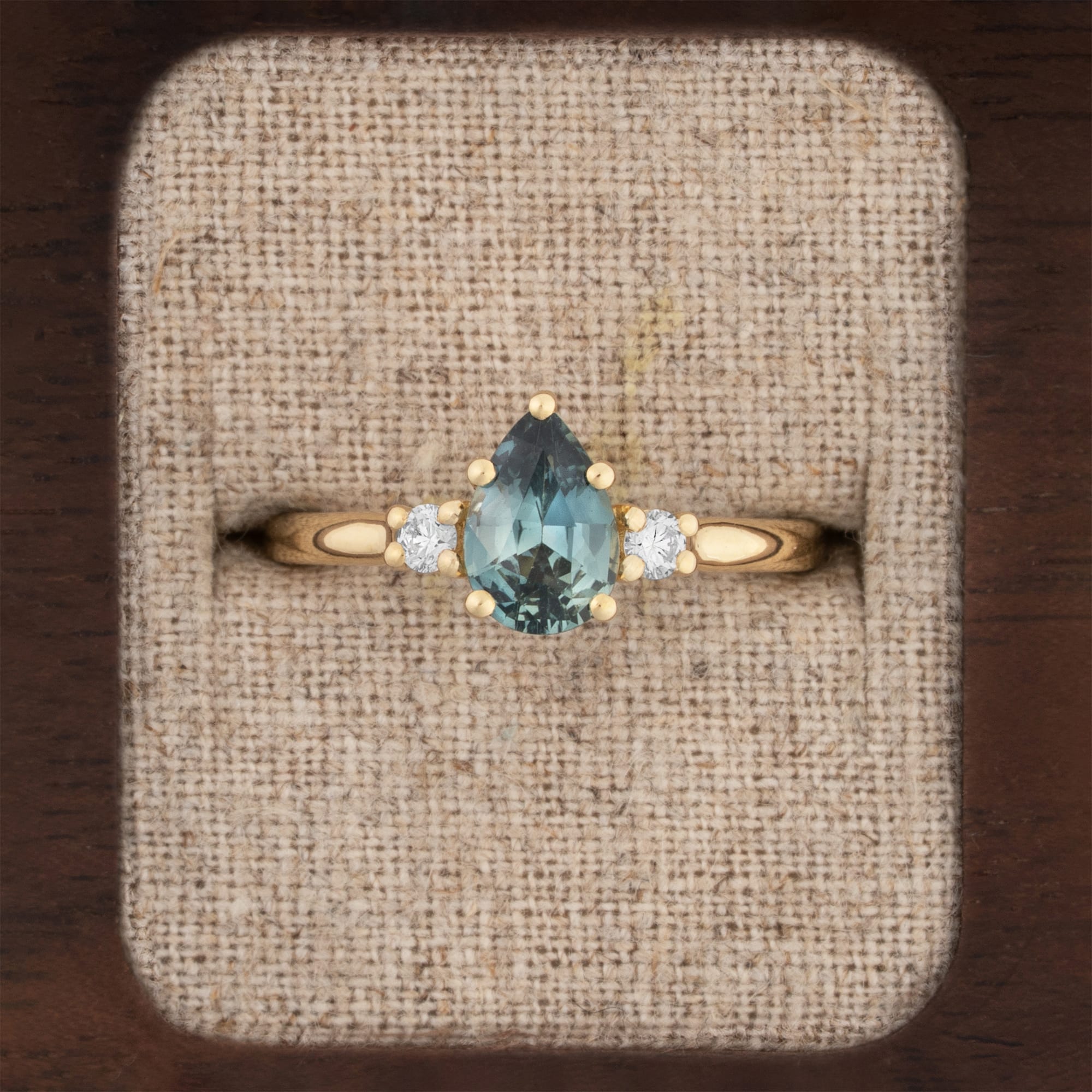 Octagon teal sapphire and diamond ring 