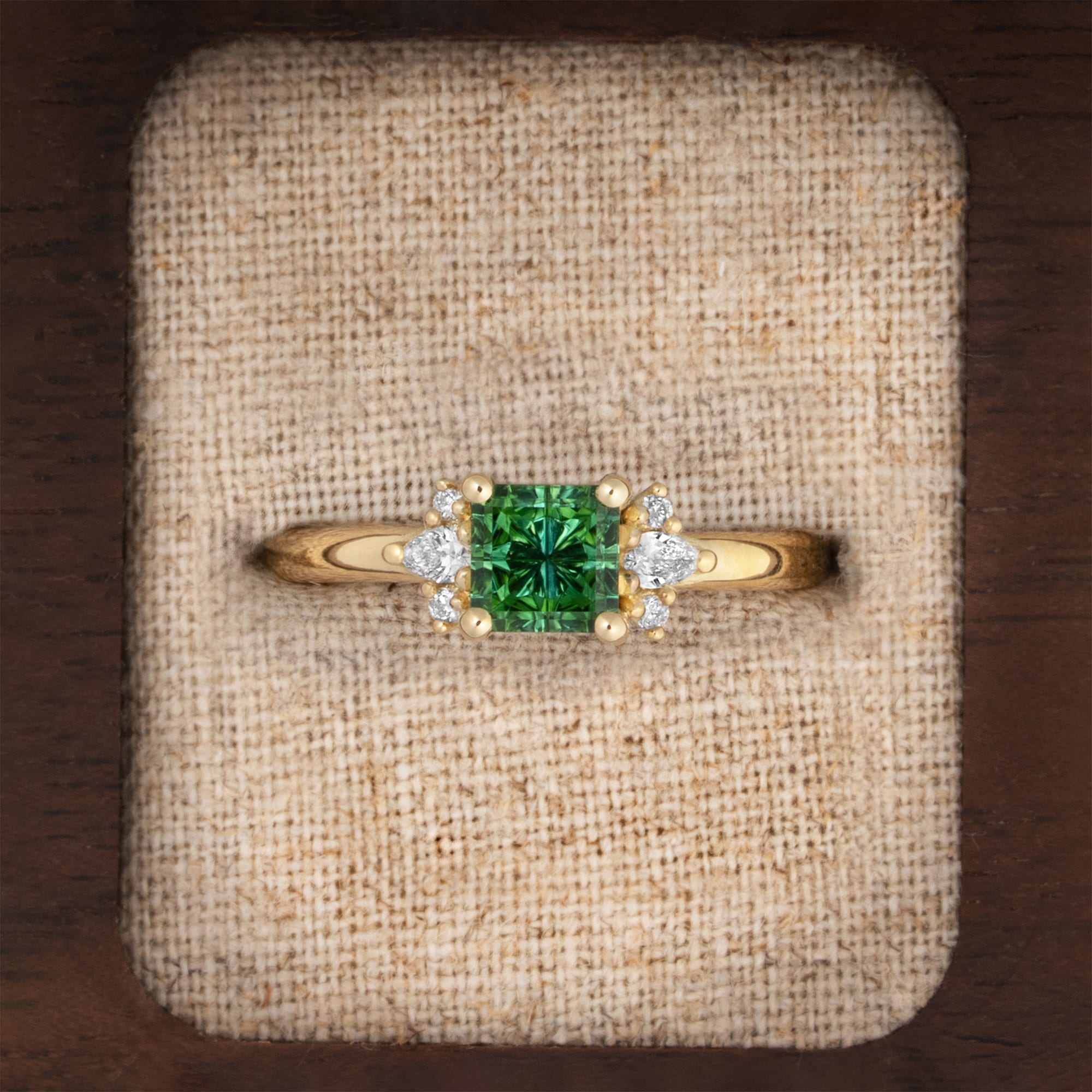 Starbrite green tourmaline and diamond ring