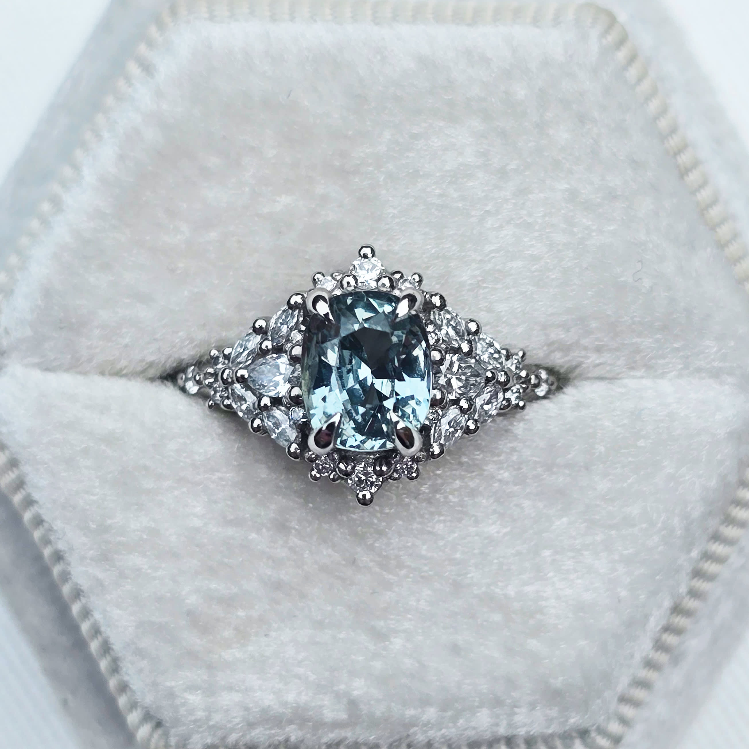 'Meadow' Icy teal sapphire and diamond ring product image