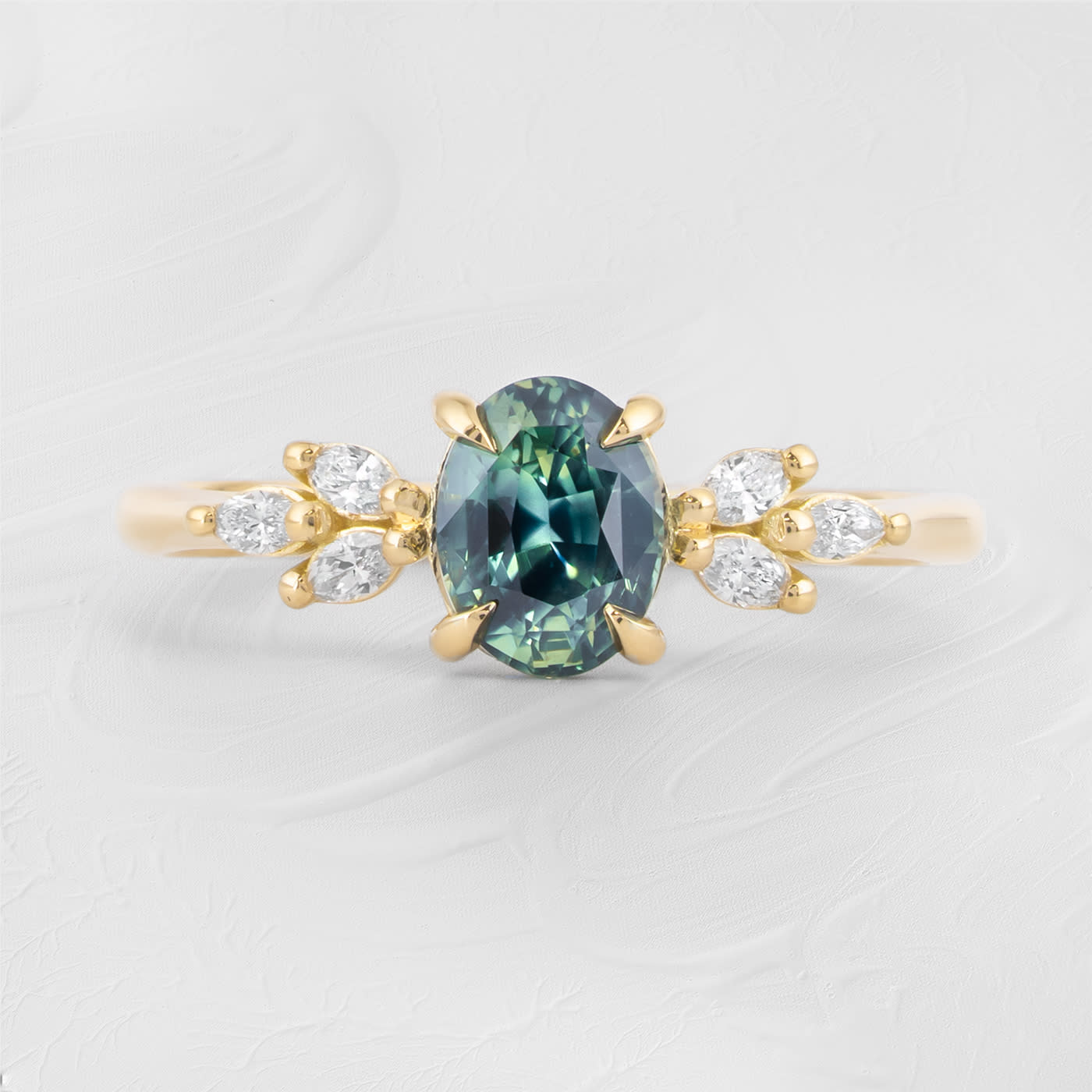 Teal sapphire and diamond ring product image