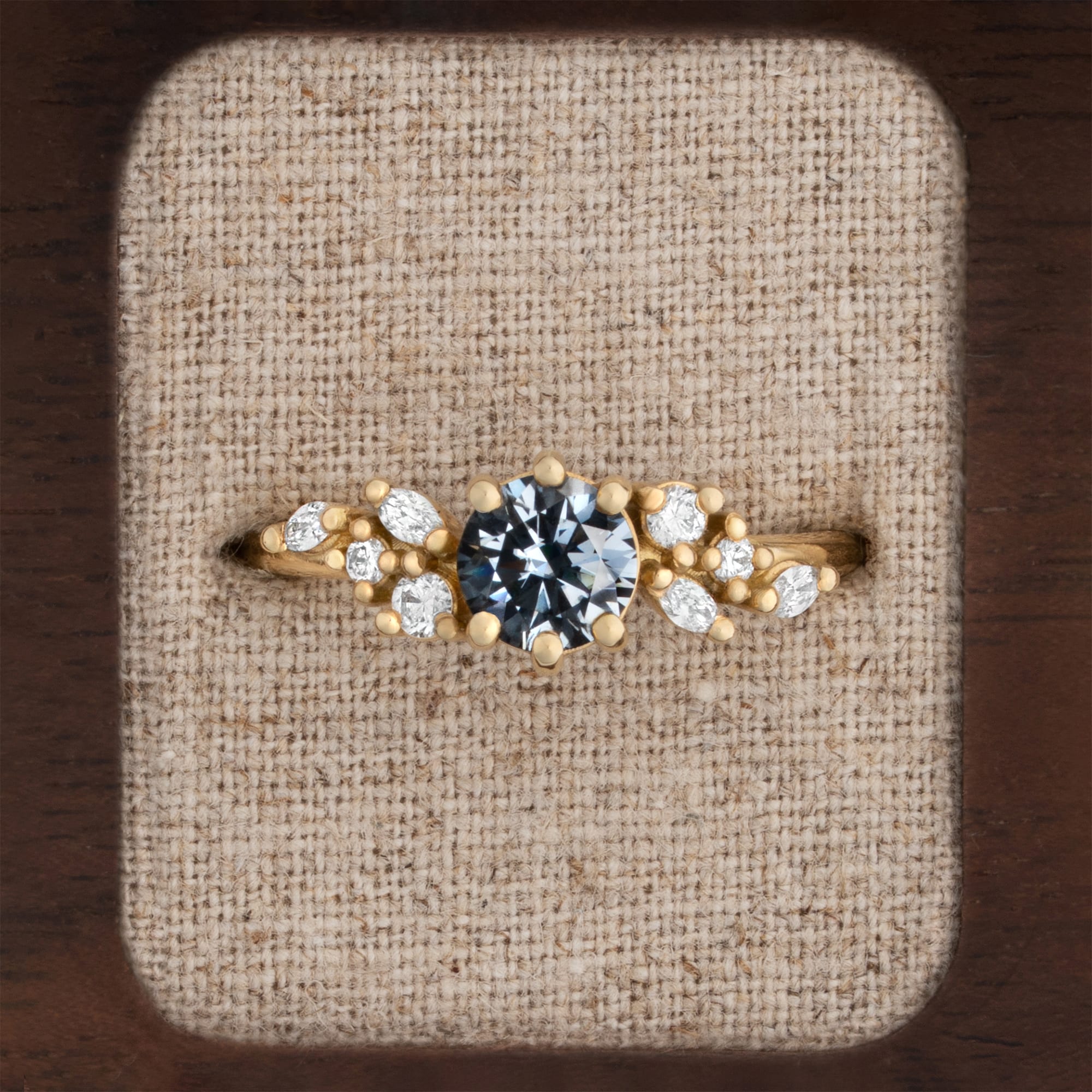 Midnight grey moissanite and diamond floral ring — 1