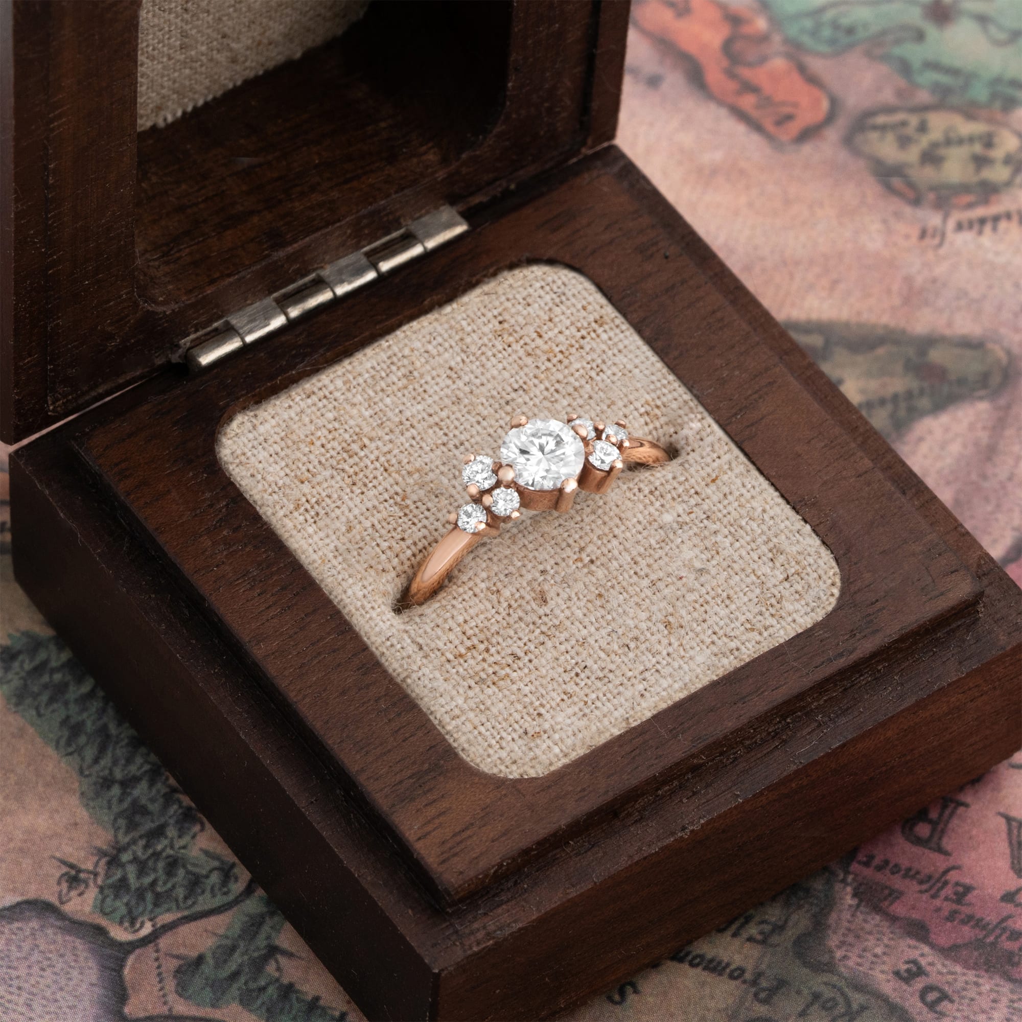 Moissanite and diamond cluster engagement ring — 3