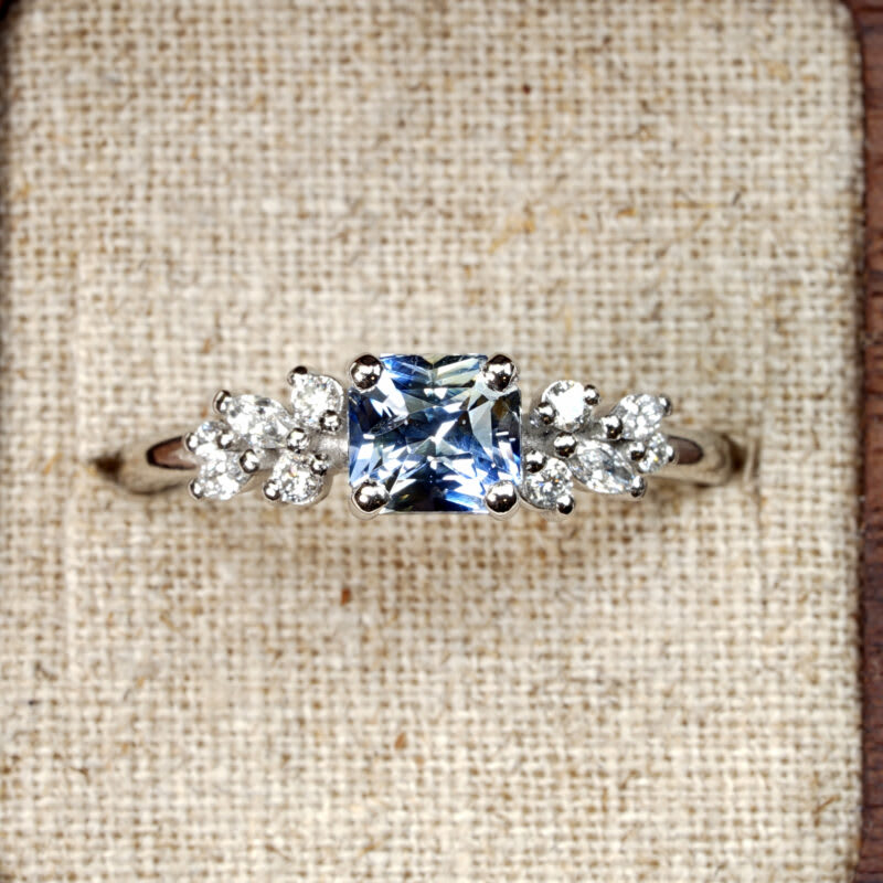 Square radiant cut icy blue sapphire and diamond ring product image