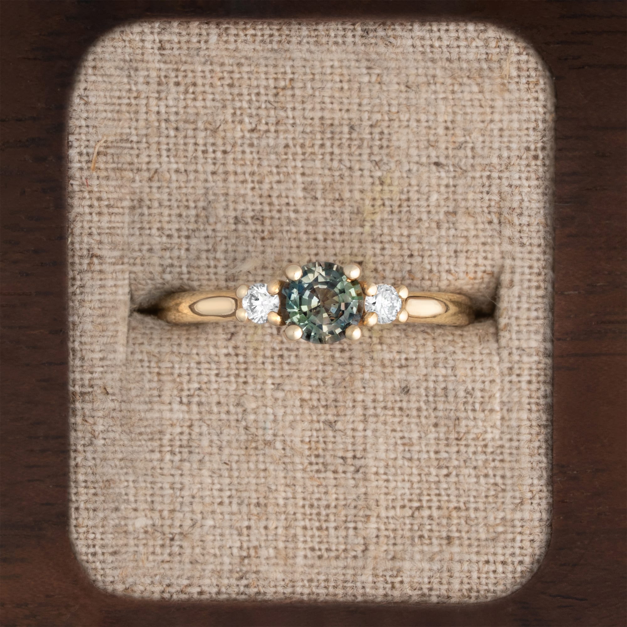 Green sapphire and diamond ring