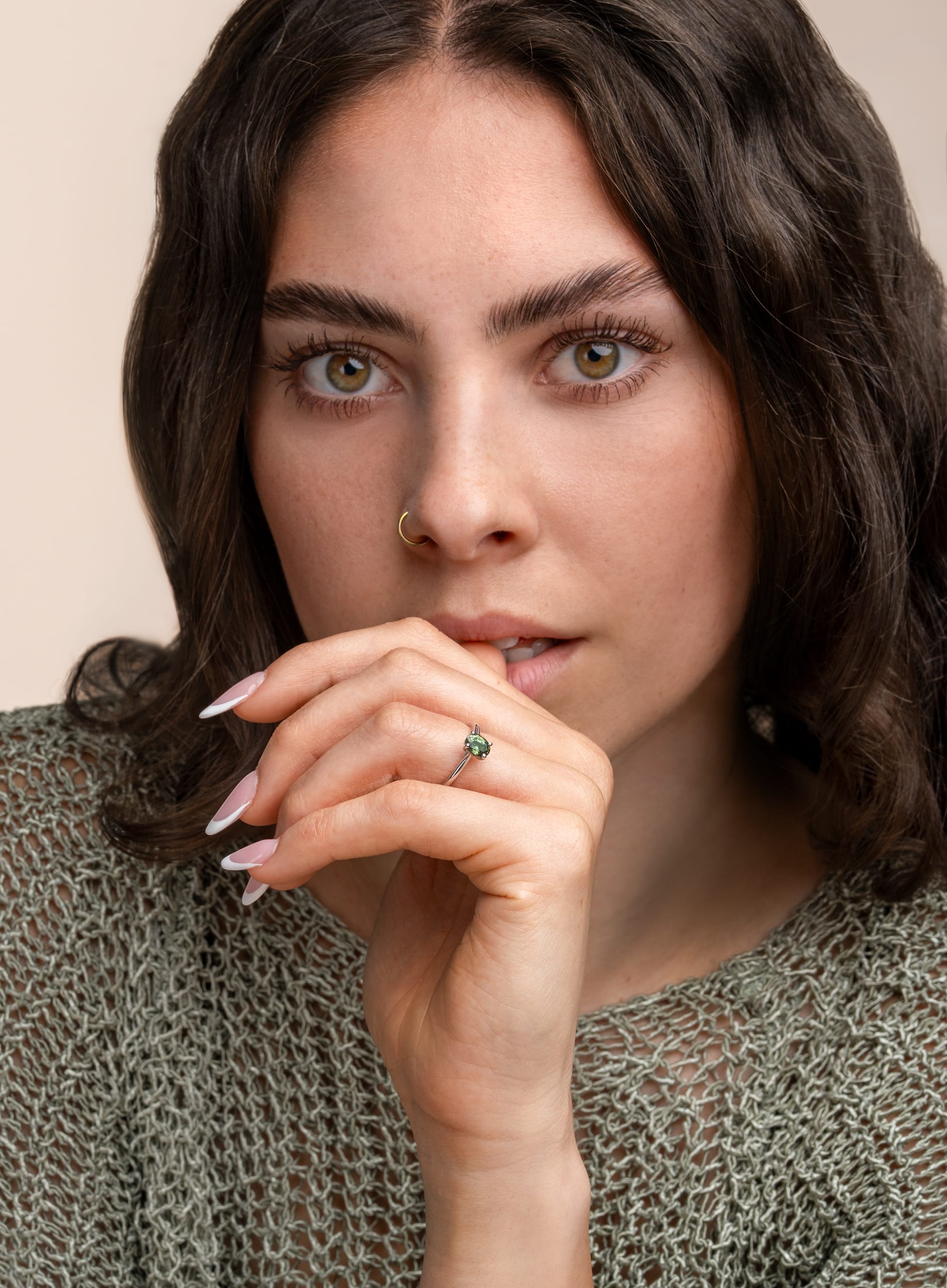 Oval cut green sapphire solitaire ring - alternate view