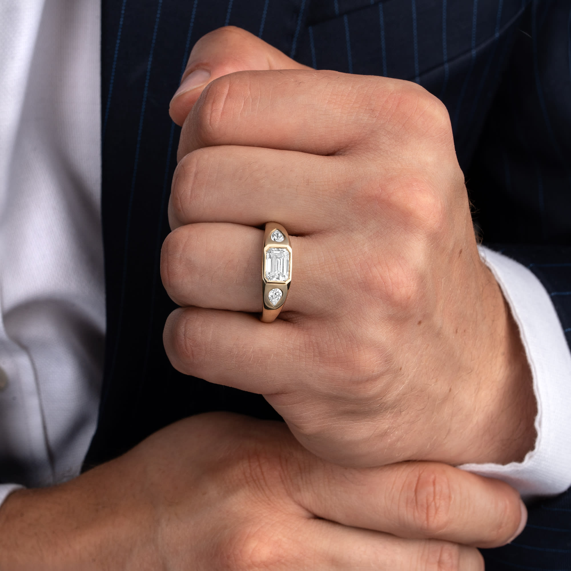Emerald cut trilogy diamond band  — 6
