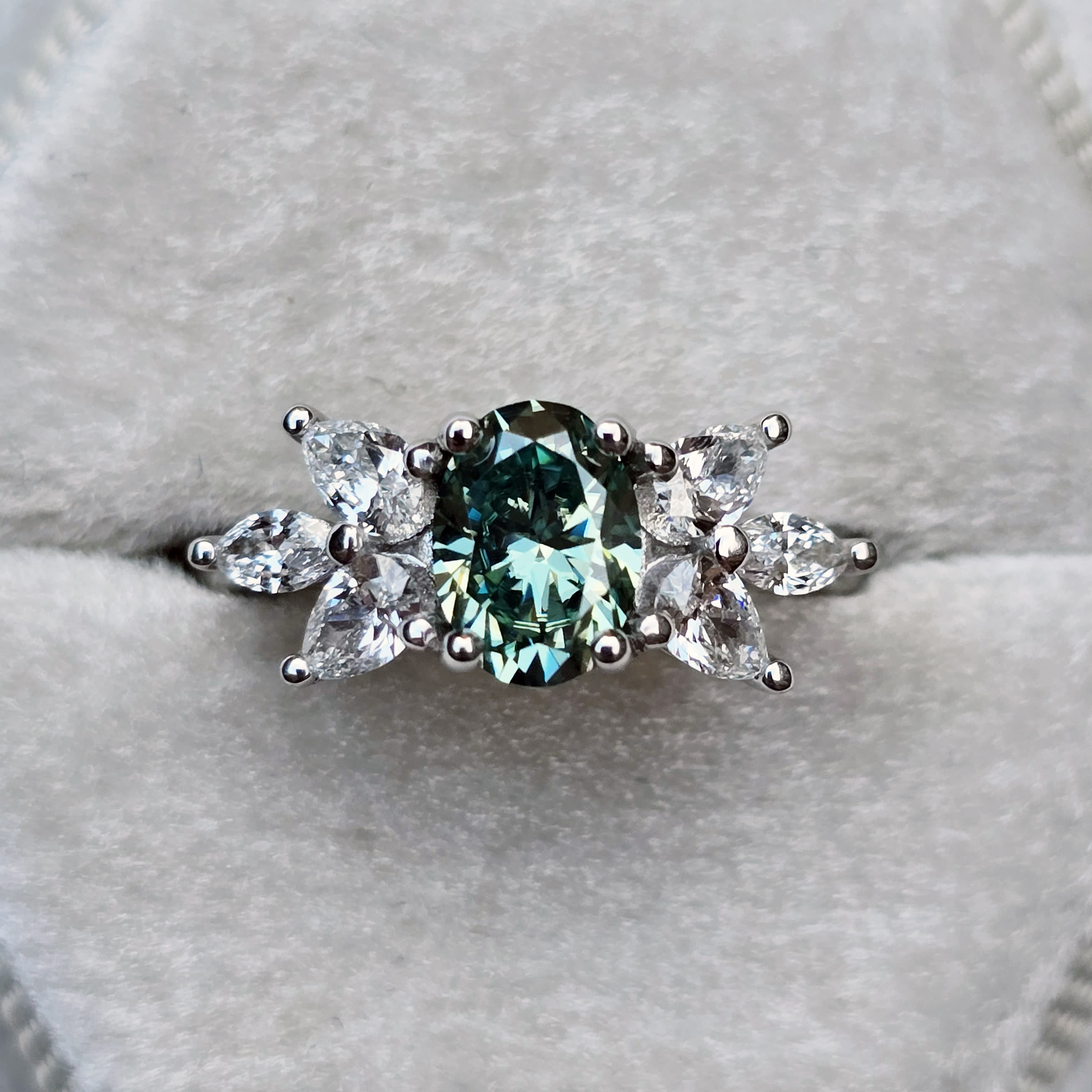 Light green moissanite and diamond floral ring product image