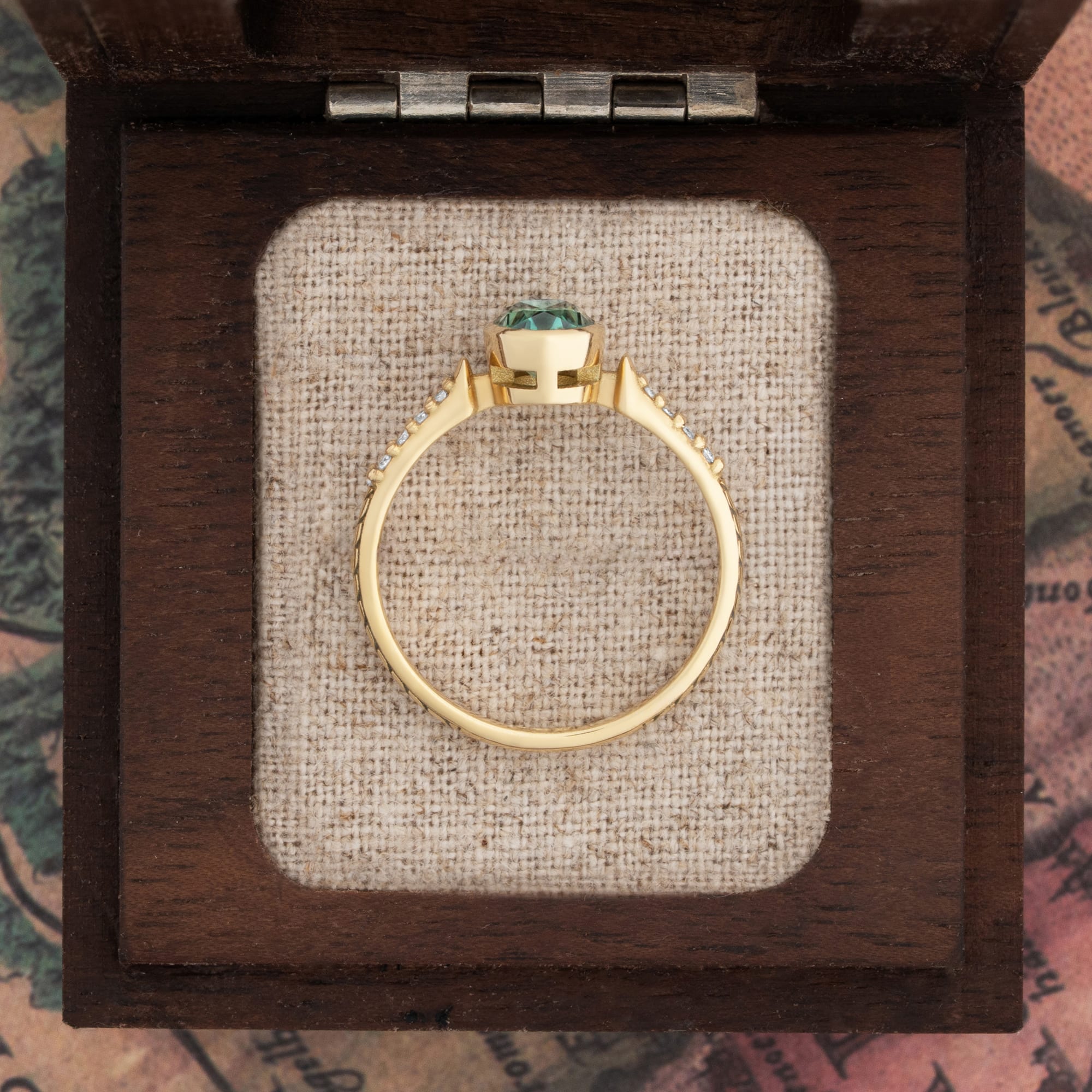 Teal green Moissanite and diamond engagement ring — 5