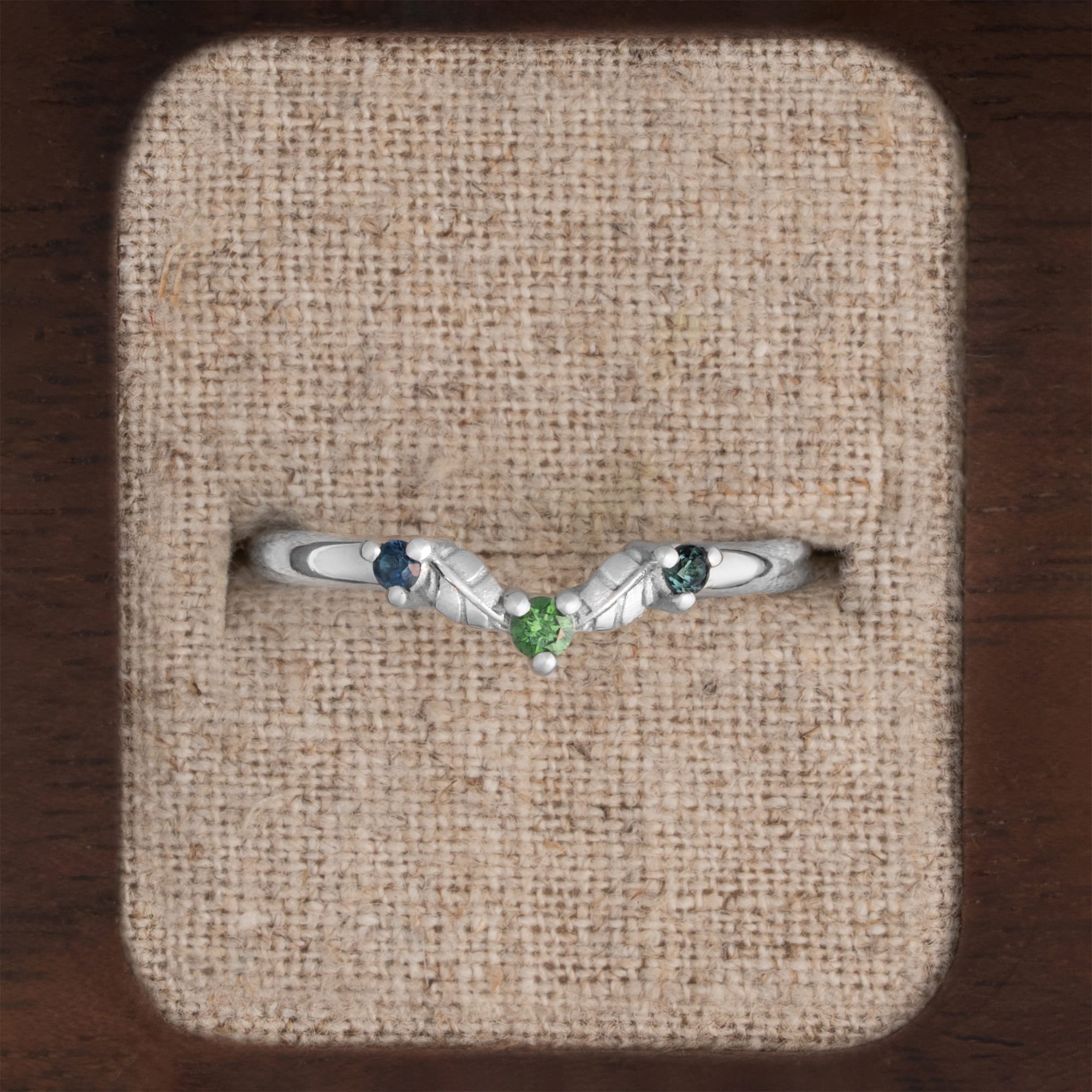 Floral green and teal diamond wedding band