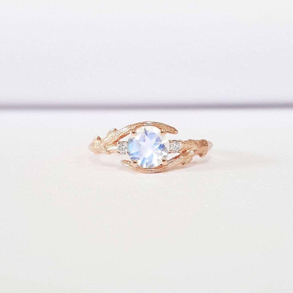 Moonstone and diamond nature engagement ring  product image