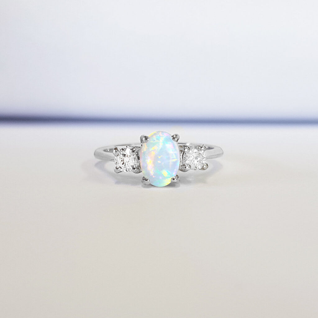 Opal and moissanite 3 stone engagement product image