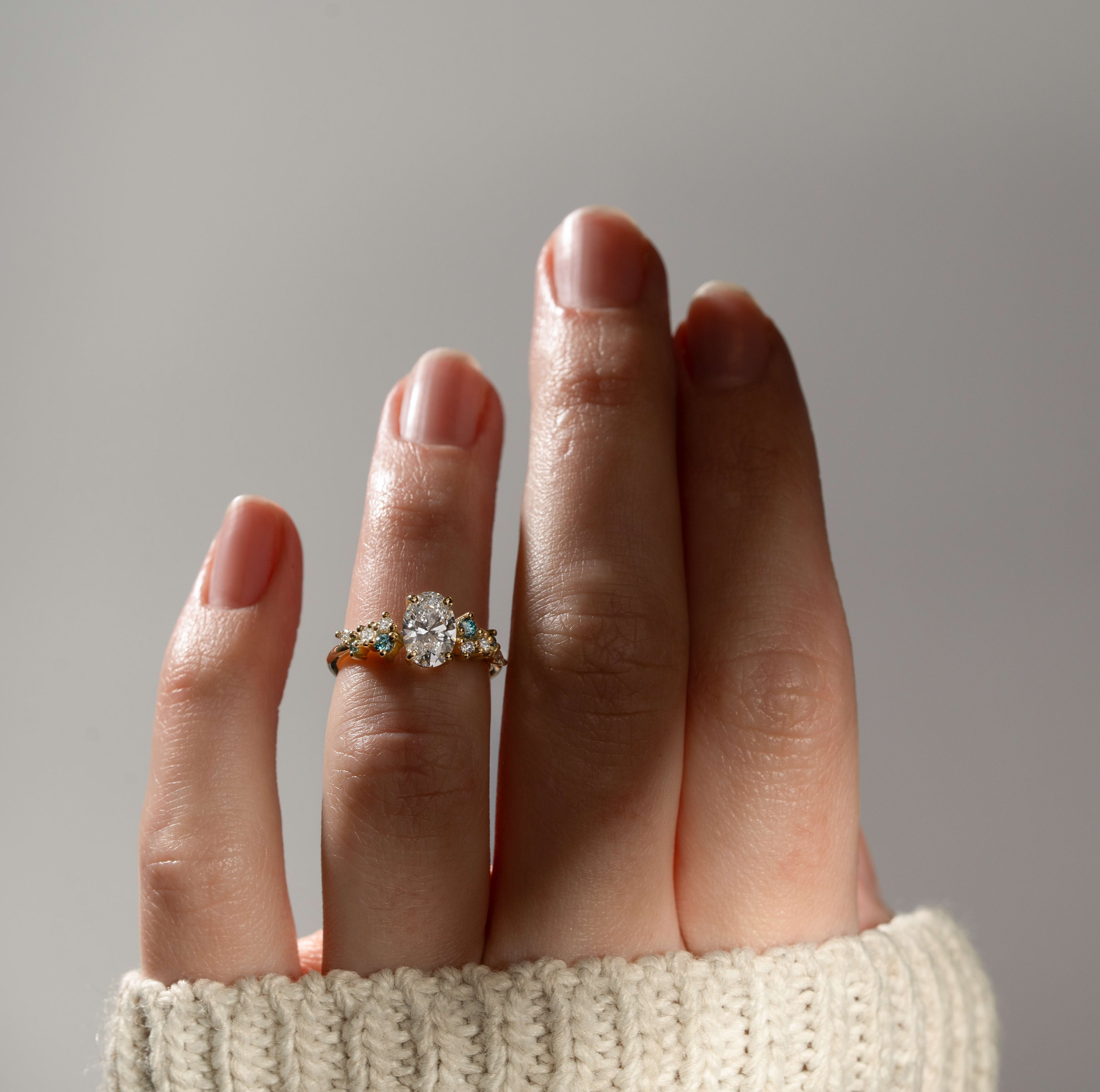 Oval lab grown diamond floral ring