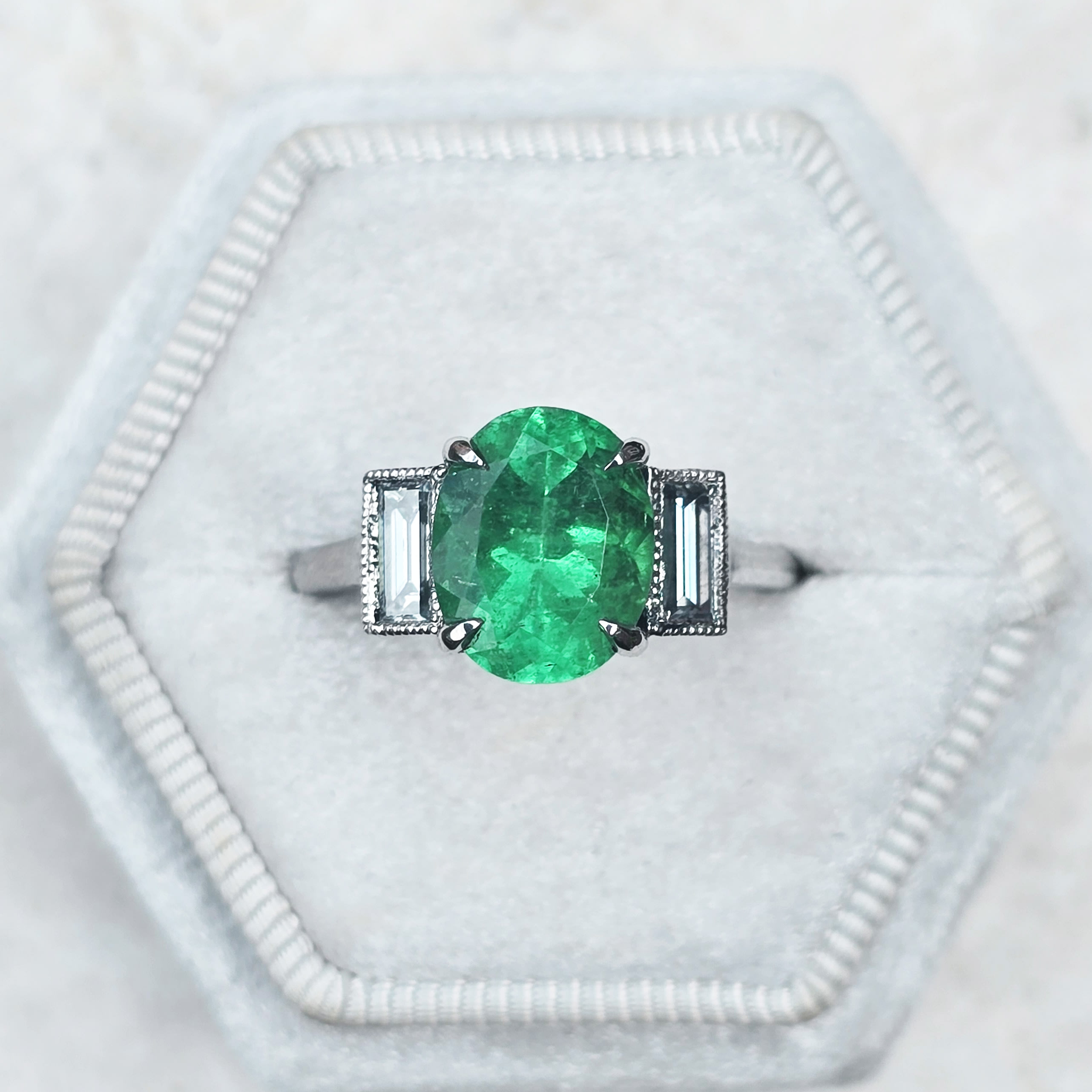 Renovated antique Colombian emerald and diamond ring product image