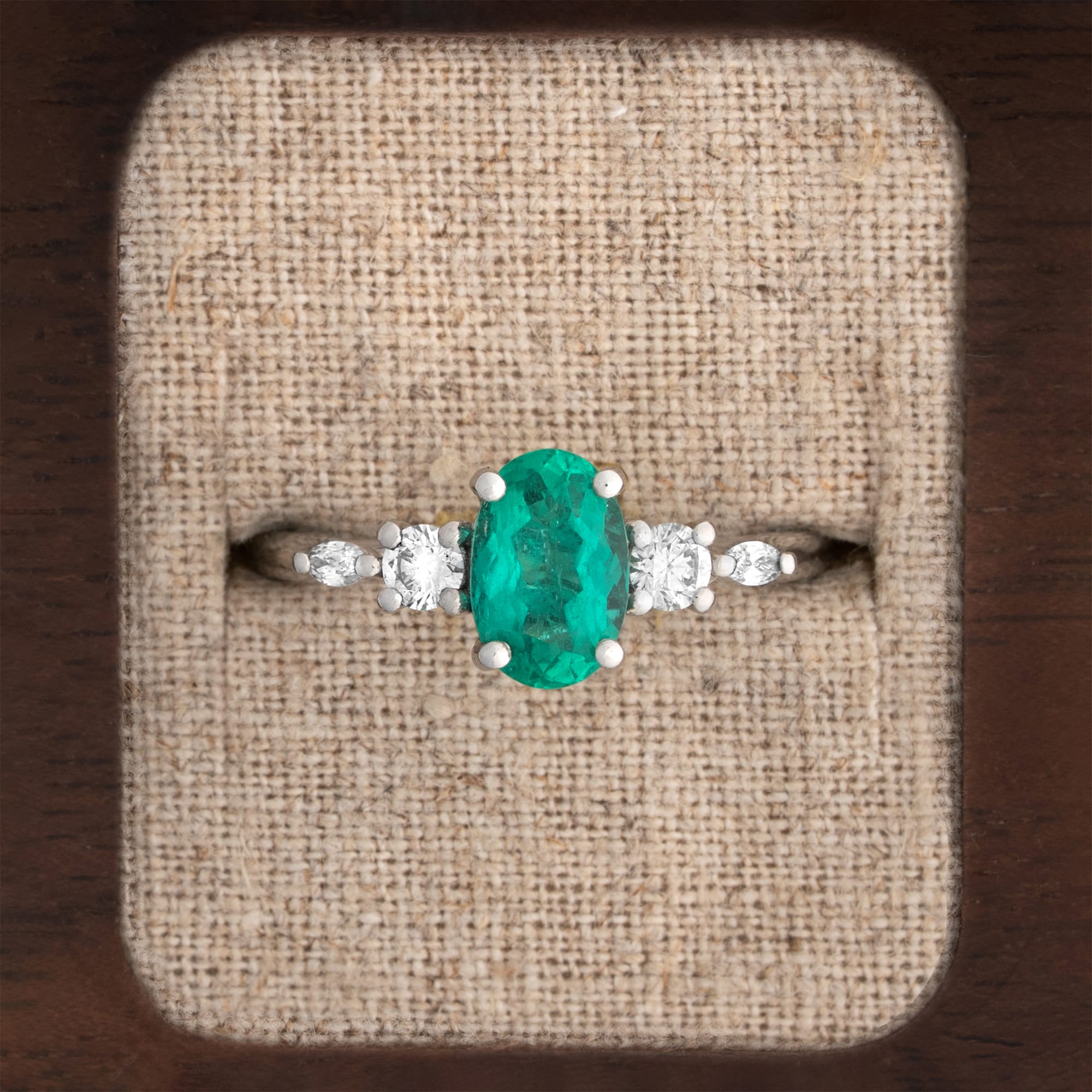 Colombian emerald and diamond trellis ring