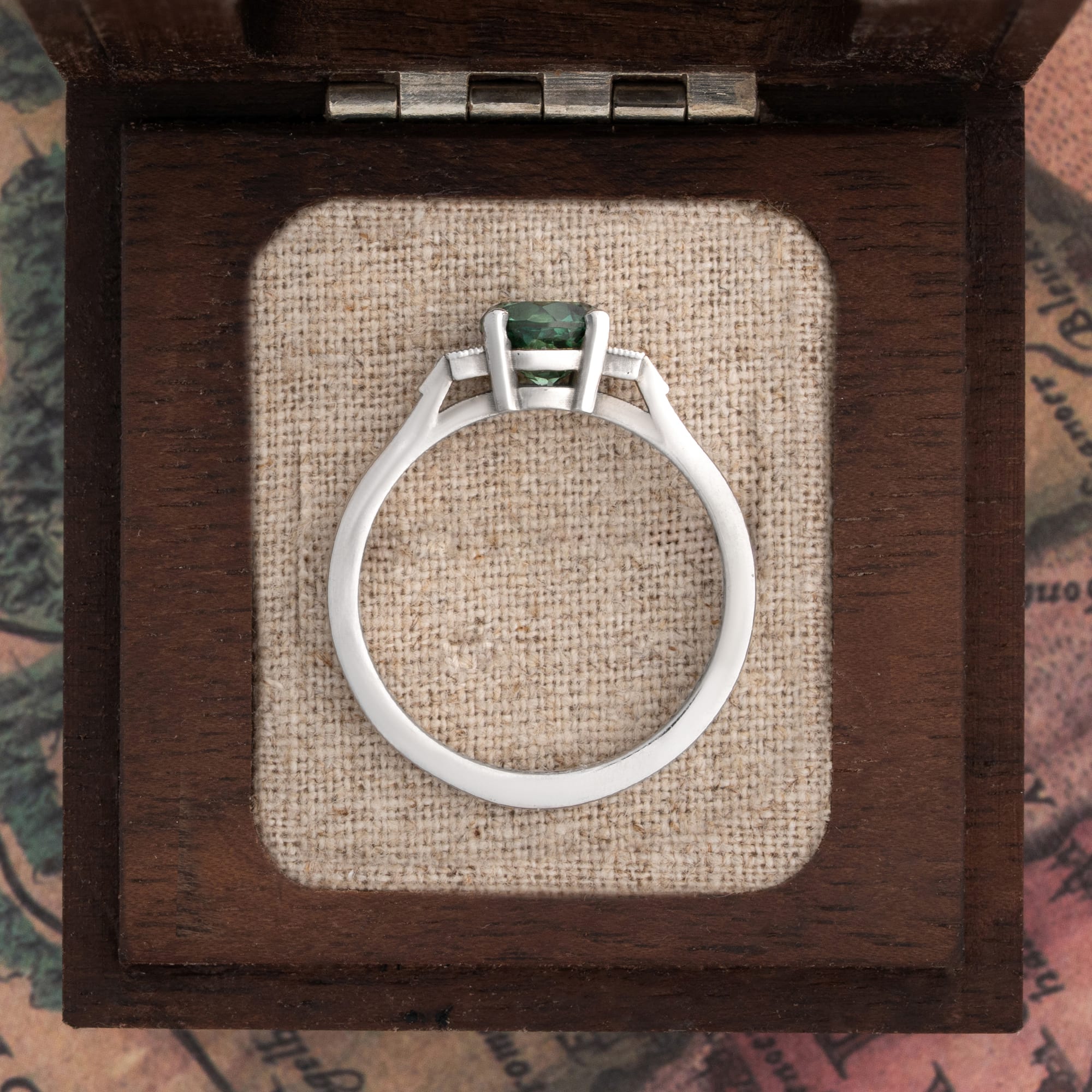 Grown green sapphire and diamond engagement ring — 3
