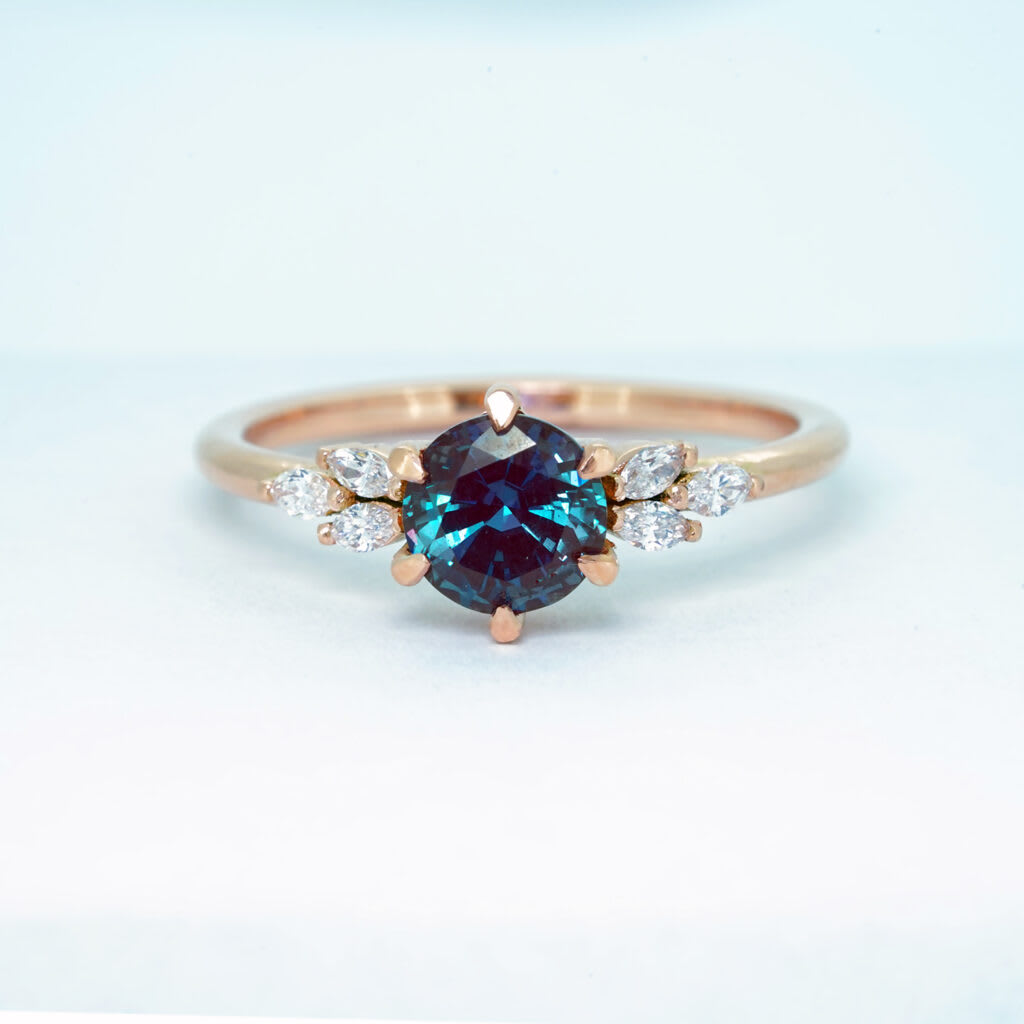  Alexandrite and diamond cluster engagement ring product image