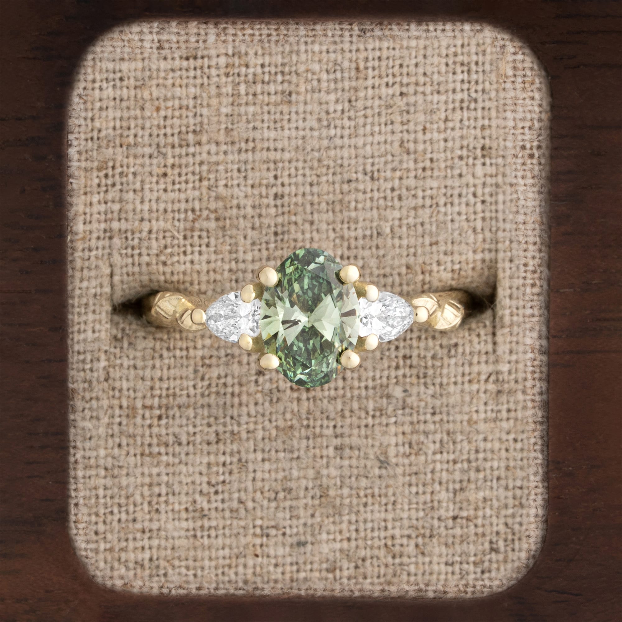 'Canopy' Green diamond trilogy ring