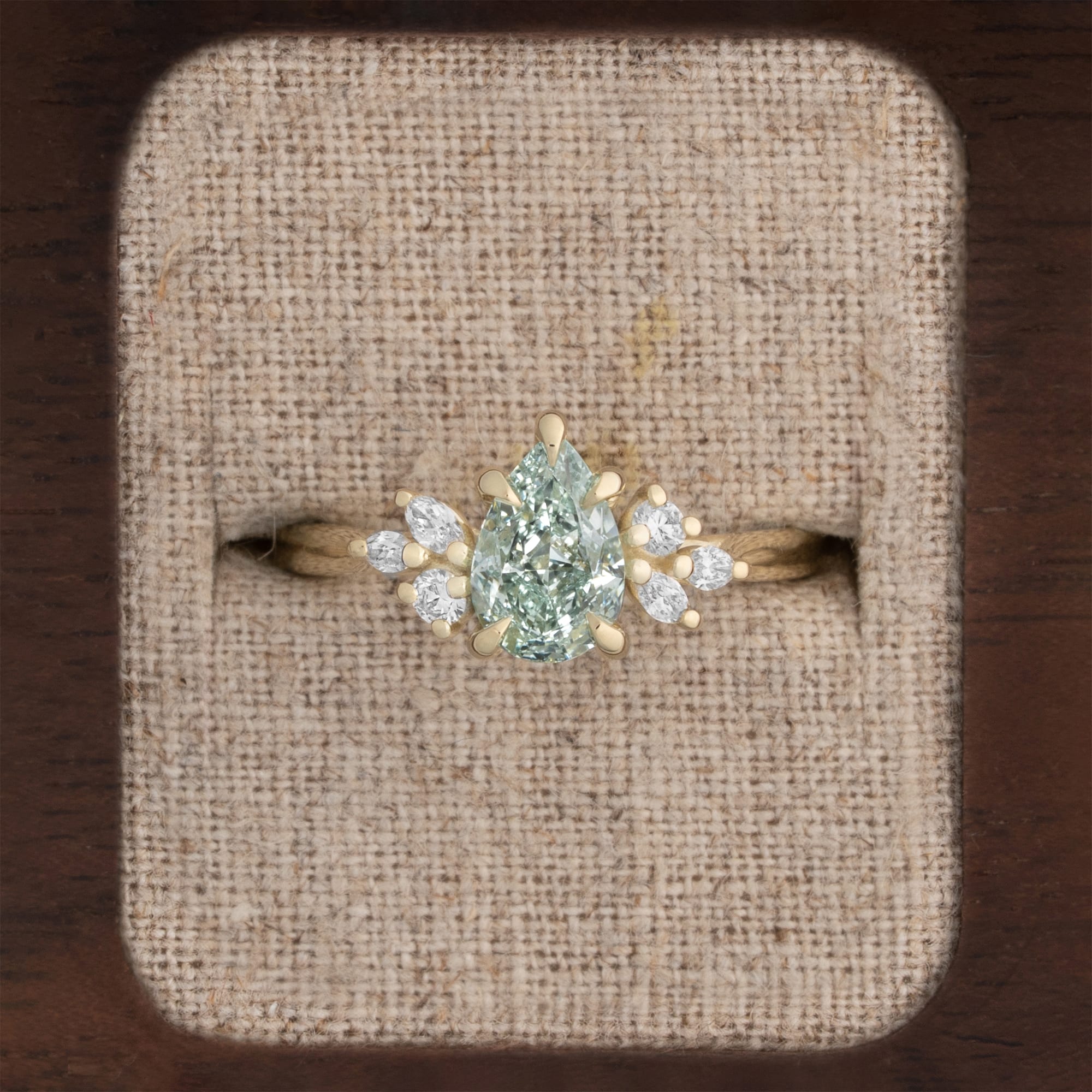 'Dawnflower' Mint green lab grown diamond ring