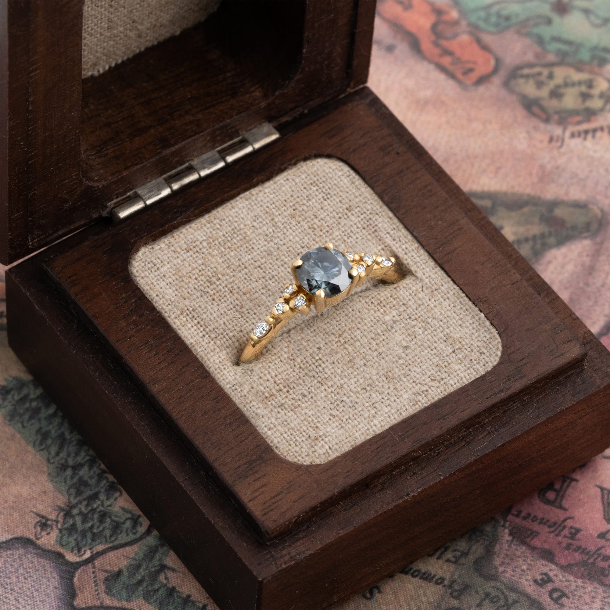 Midnight grey moissanite and diamond floral inspired ring — 3
