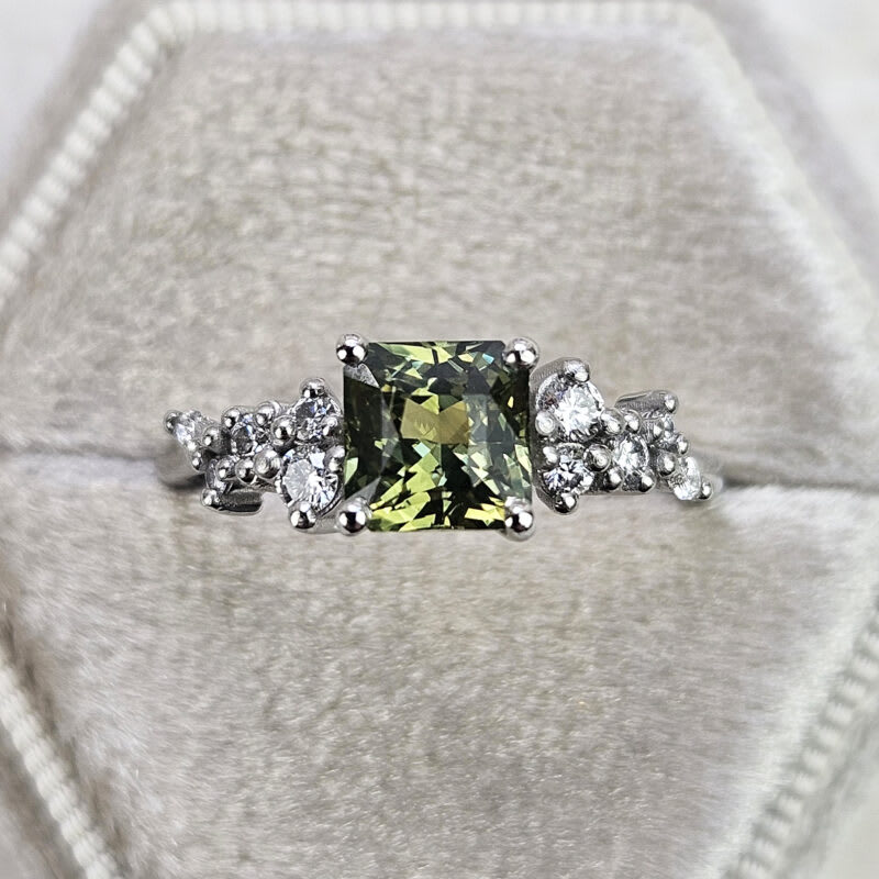 Chartreuse sapphire and diamond floral ring product image